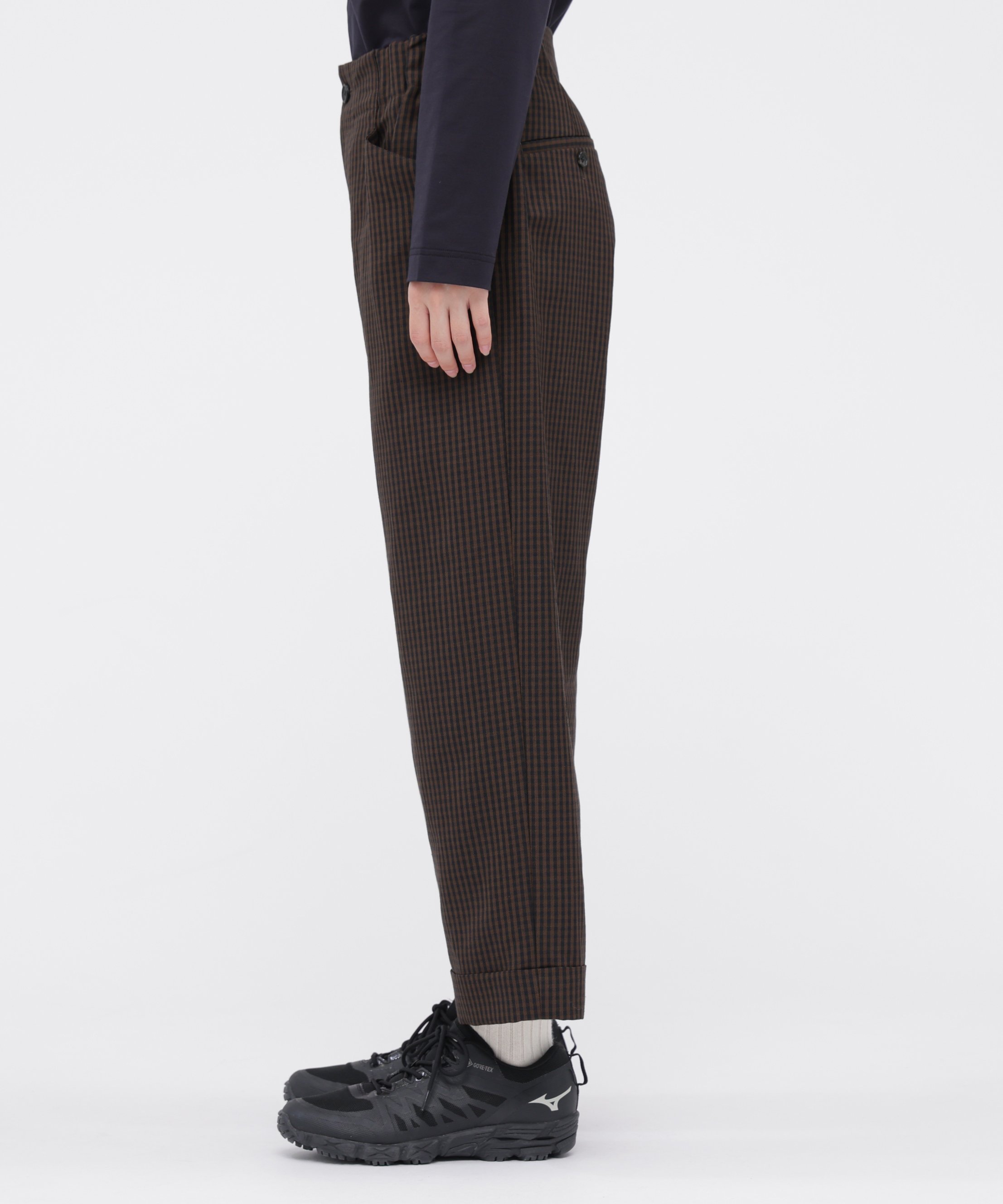 MARGARET HOWELL LINEN WOOL GINGHAM TROUSERS マーガレット・ハウエル パンツ その他のパンツ ブラウン