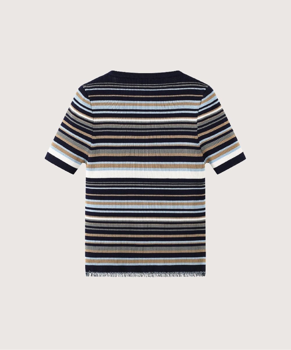 les fees love filles Vintage Stripe Design Zip Summer Knit ラポミ・プチ トップス カットソー・Tシャツ ブルー