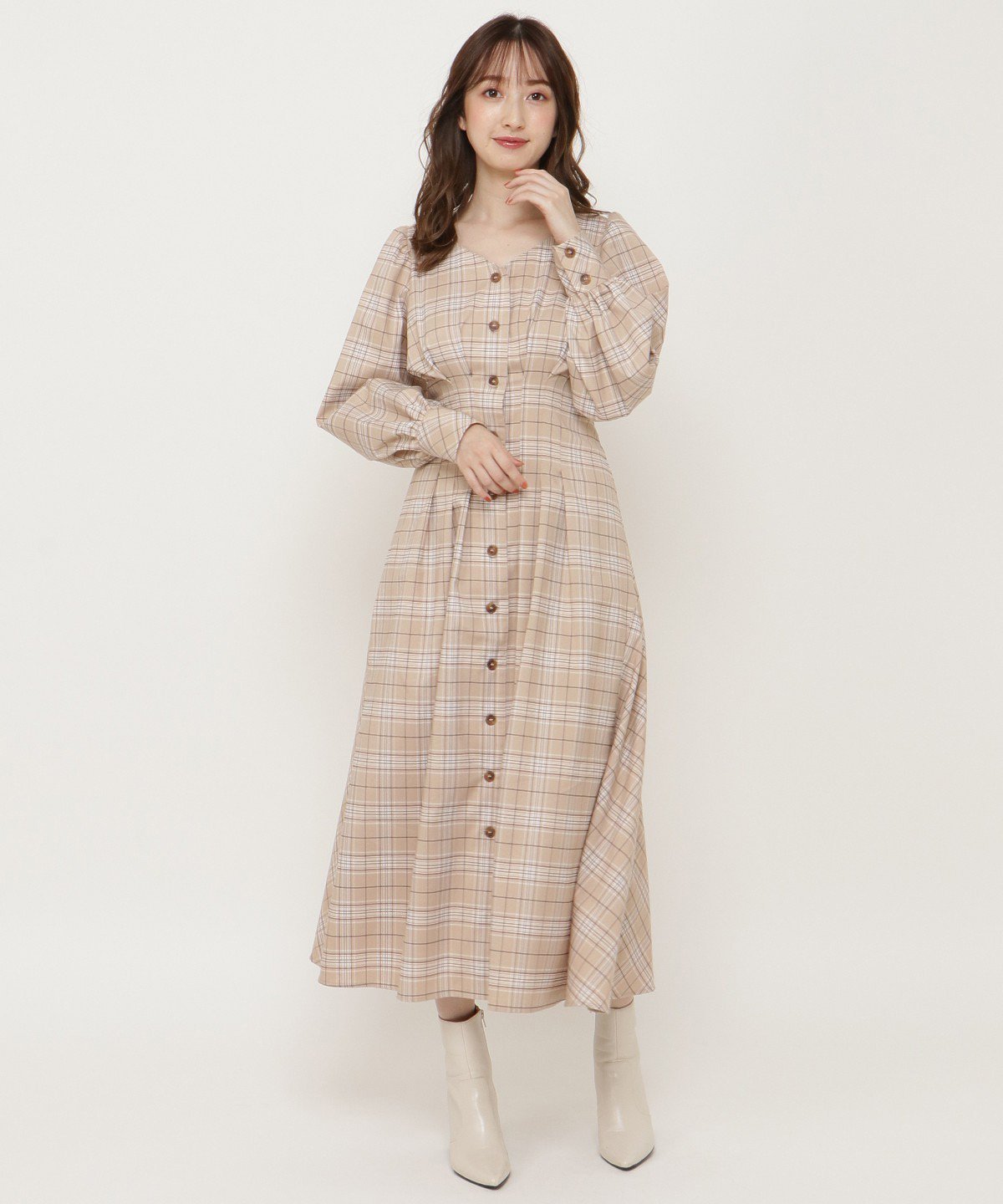 【SALE／40%OFF】ウィルセレクション チェックタックフレアワンピース ウィルセレクション ワンピース ワンピースその他 ベージュ カーキ ブルー【送料無料】のサムネイル