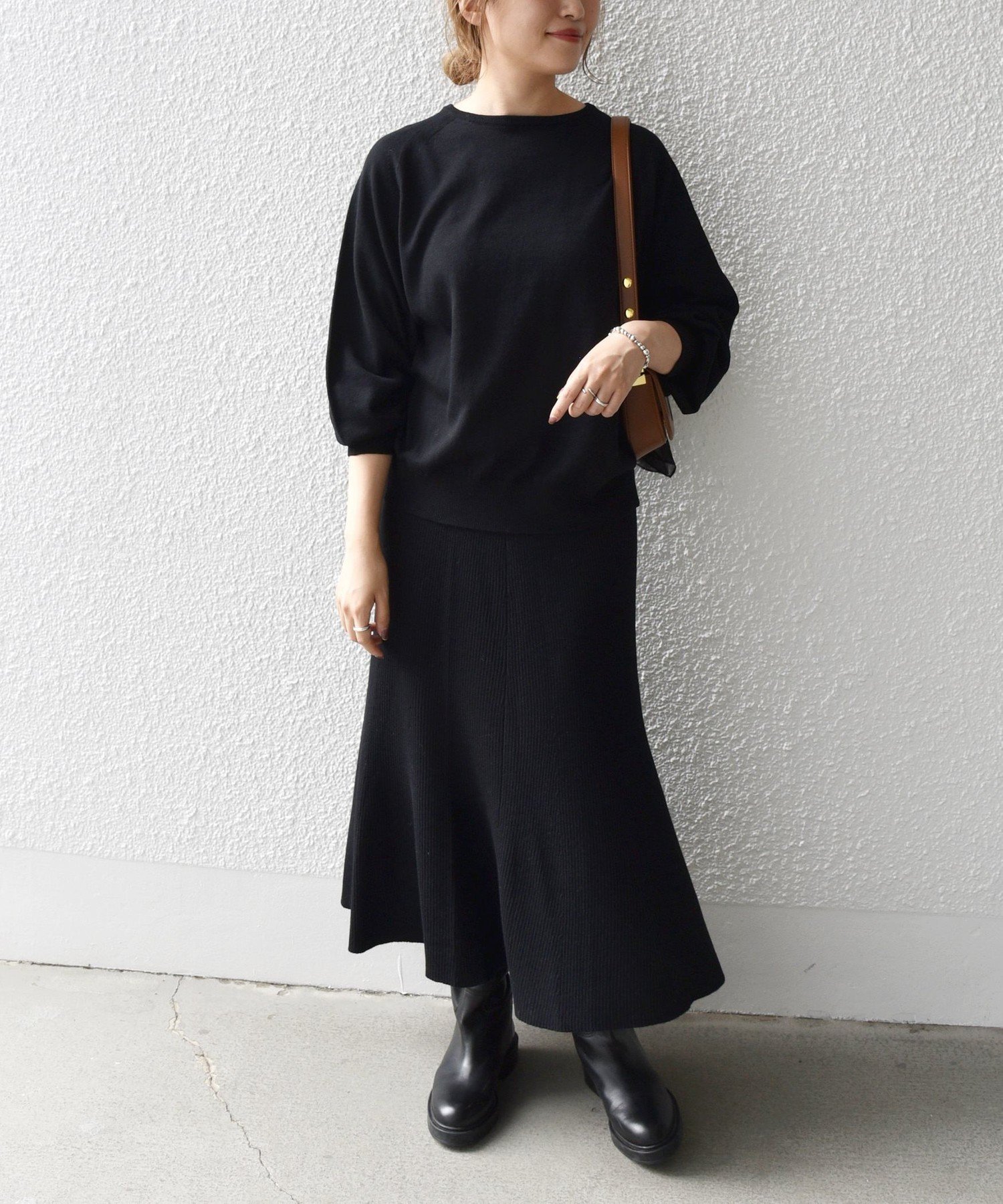 【SALE／30%OFF】SHIPS any SHIPS any: ニット パフ プルオーバー & フレア スカート セットアップ シップス ワンピース・ドレス その他のワンピース・ドレス ブラック パープル【送料無料】のサムネイル