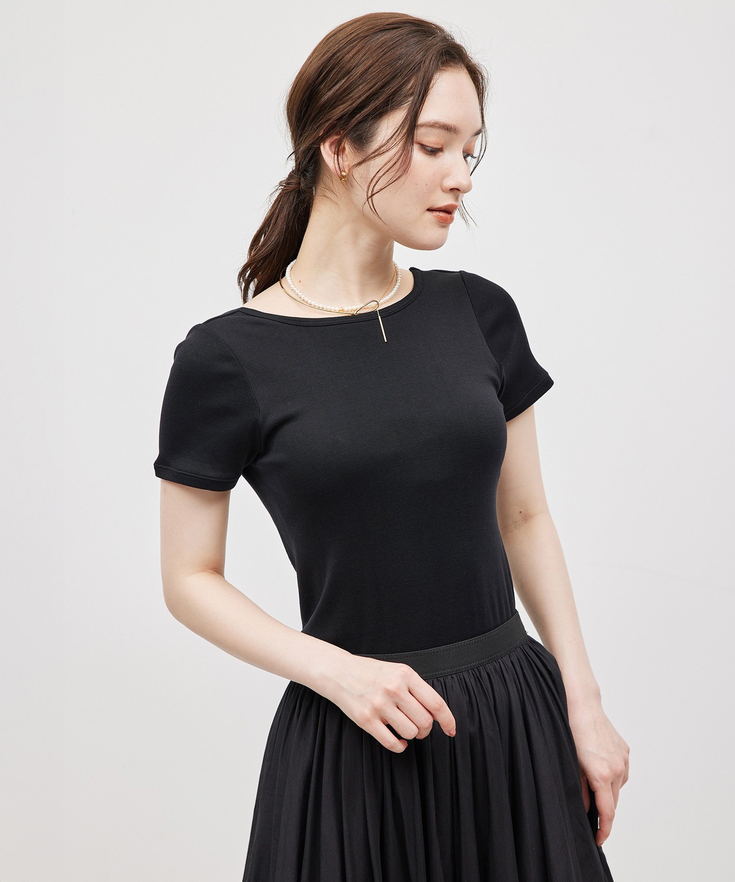 【SALE／60%OFF】ROPE' コットンシルク丸胴フライスカップ付き半袖カットソー ロペ トップス カットソ..