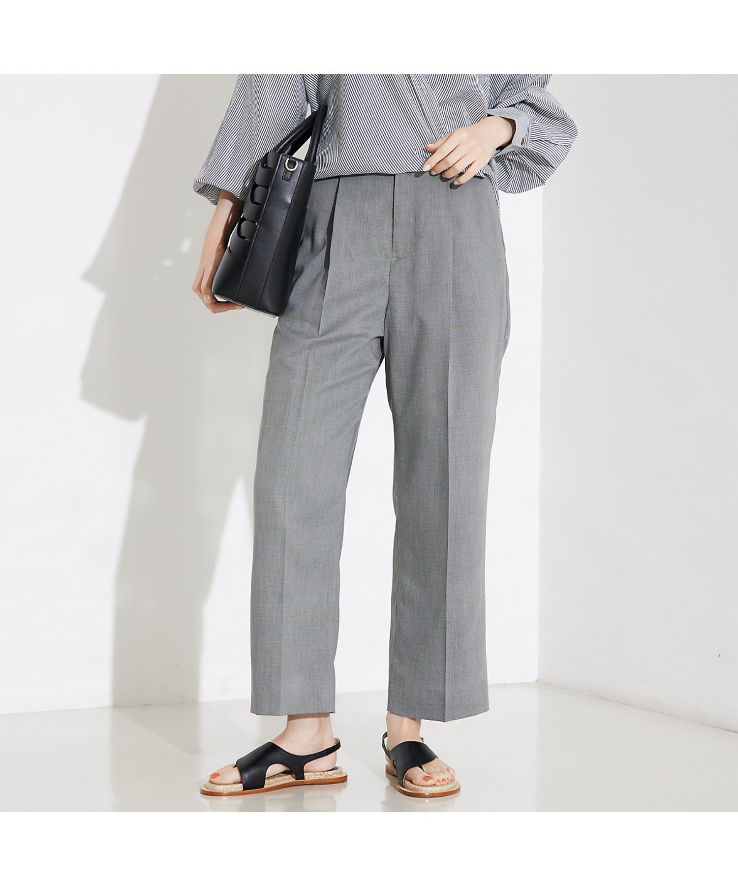qualite シャークスキンストレートパンツ カリテ パンツ スラックス・ドレスパンツ グレー ピンク