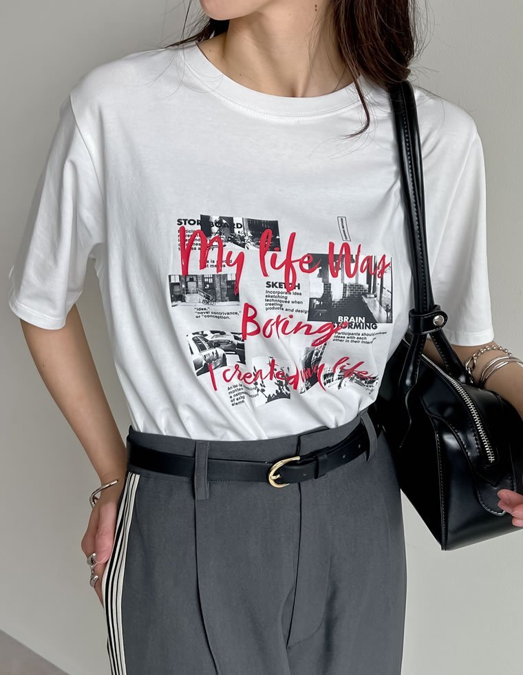【SALE／35%OFF】Re:EDIT コラージュフォトロゴTシャツ リエディ トップス カットソー・Tシャツ ブラック ホワイト stylife-15052032 Rakuten Fashion サンプル画像2