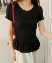 【SALE/75%OFF】Jasmine Grandiflorum 【Jasmine】レイヤード風裾フリルTシャツ アイモハ トップス カットソー・Tシャツ ベージュ ブラック イエロー グレー