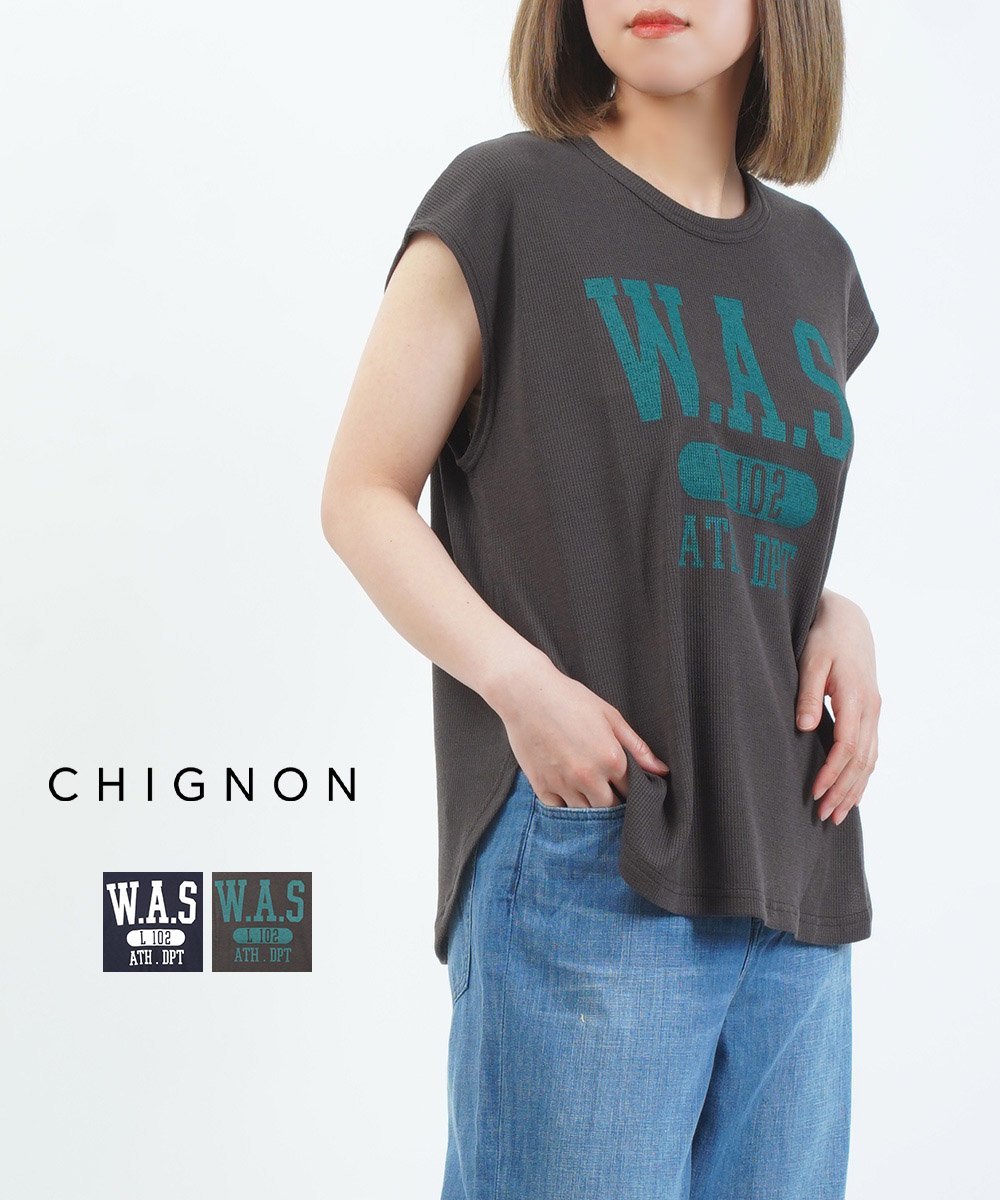 CHIGNON シニヨン ワッフルカレッジロゴT ブルーコムブルー トップス カットソー・Tシャツ ネイビー【送料無料】