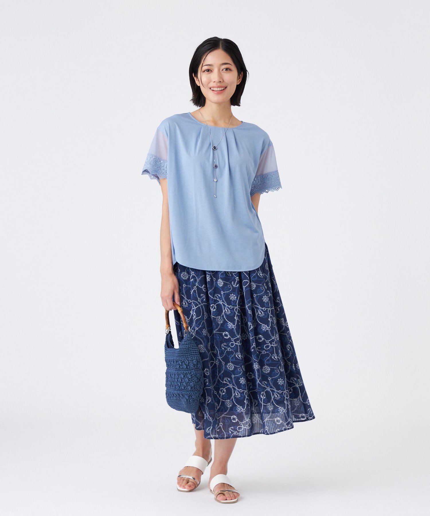 【SALE／37%OFF】TRANS WORK 【接触冷感・ウォッシャブル】クリスタルソルト36G天竺 トランスワーク トップス カットソー・Tシャツ ブルー ホワイト【送料無料】