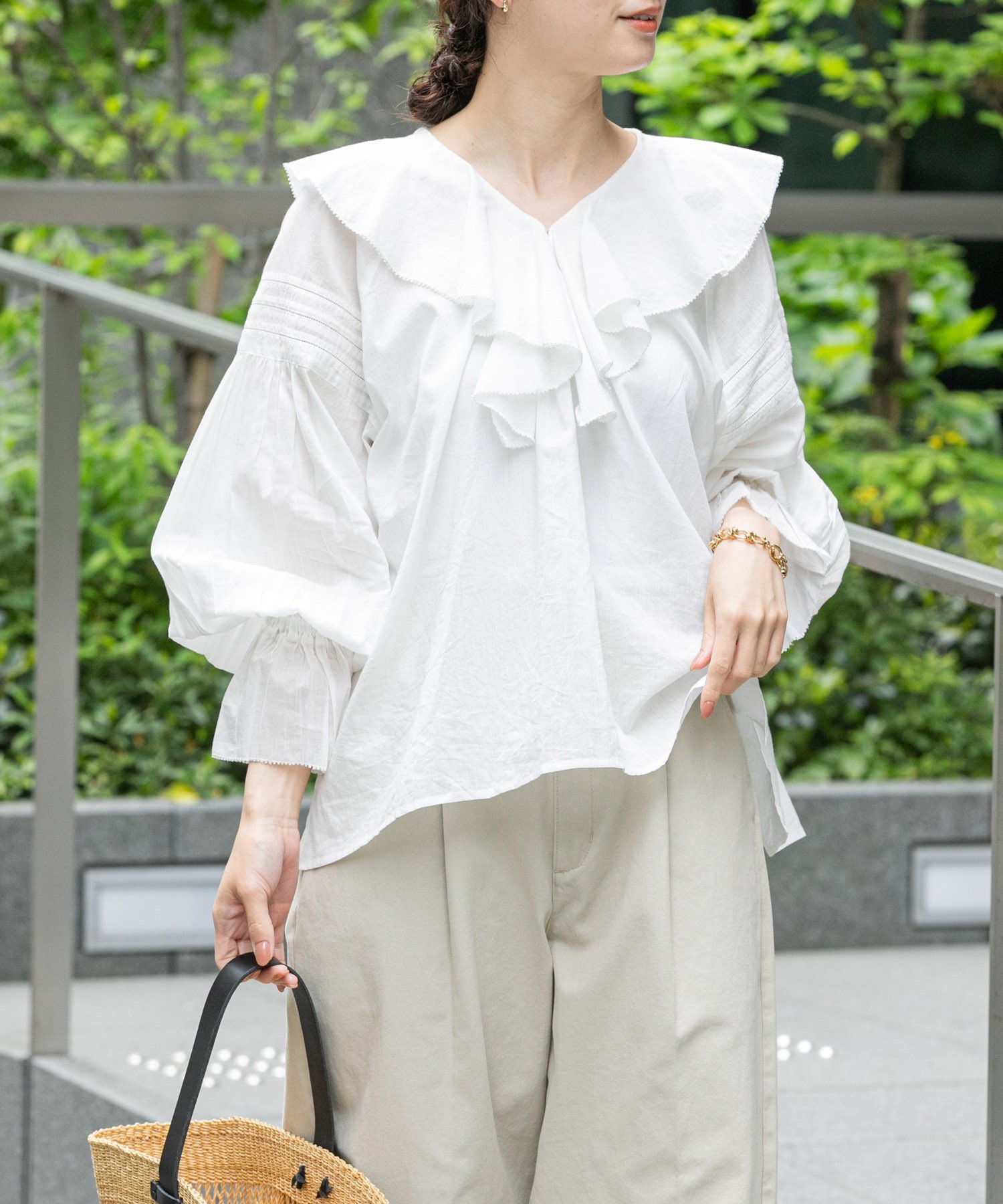 URBAN RESEARCH コットンボイルラッフルブラウス アーバンリサーチ トップス シャツ・ブラウス ブラウン ブルー イエロー ホワイト【送料無料】