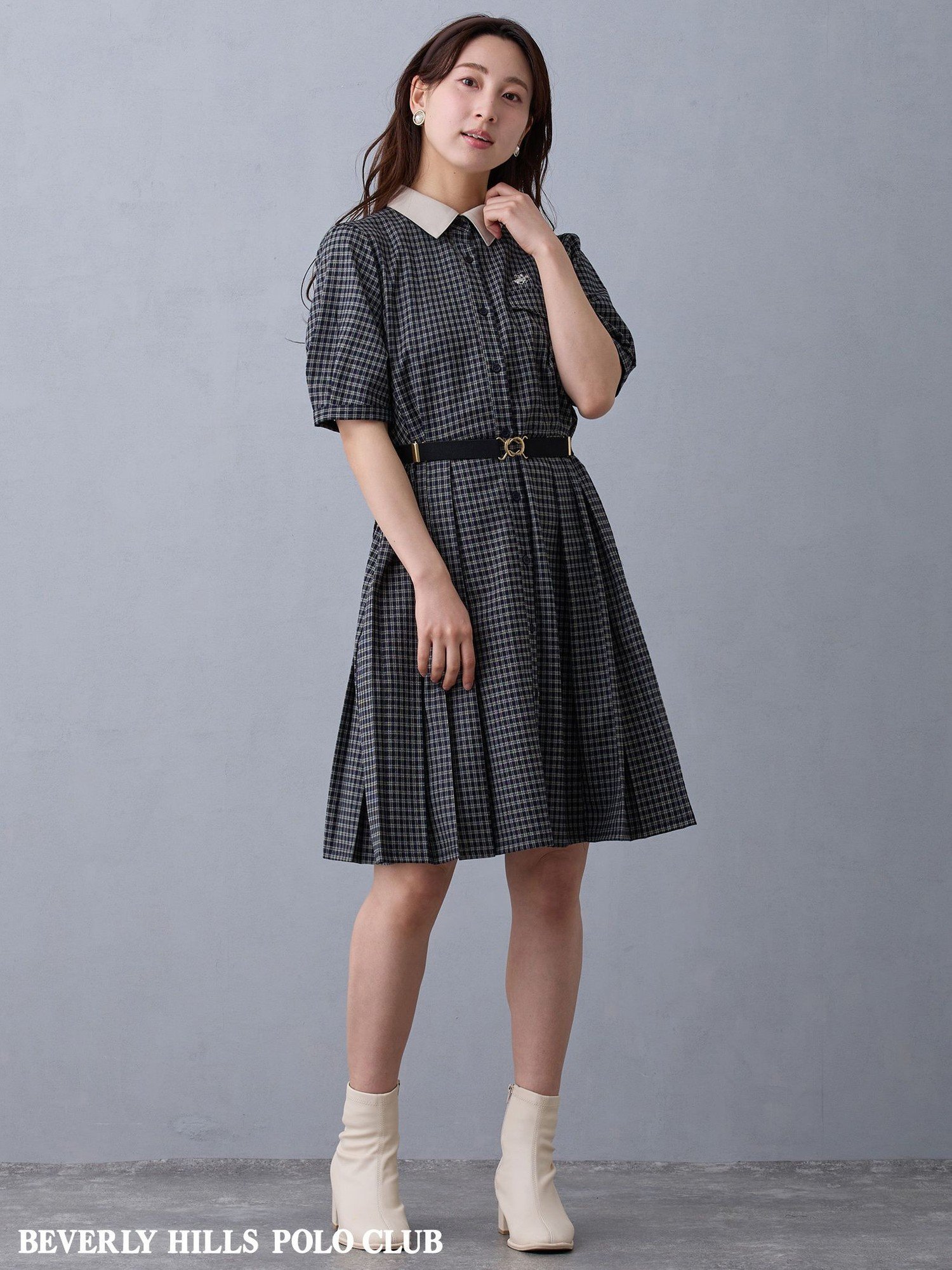 【SALE／50%OFF】NICOLE CLUB 【BEVERLY HILLS POLO CLUB】サイドプリーツワンピース ニコル クラブ ワンピース・ドレス その他のワンピース・ドレス ホワイト ネイビー【送料無料】