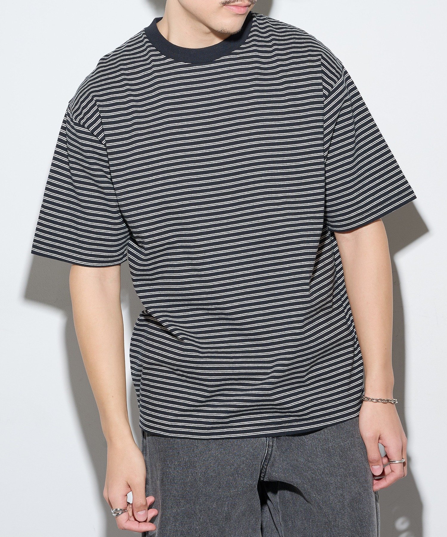 Healthknit Healthknit/Classic Border Jersey Crewneck S/S 51045 ヘルスニット セットアップセブン トップス カットソー・Tシャツ ブラック