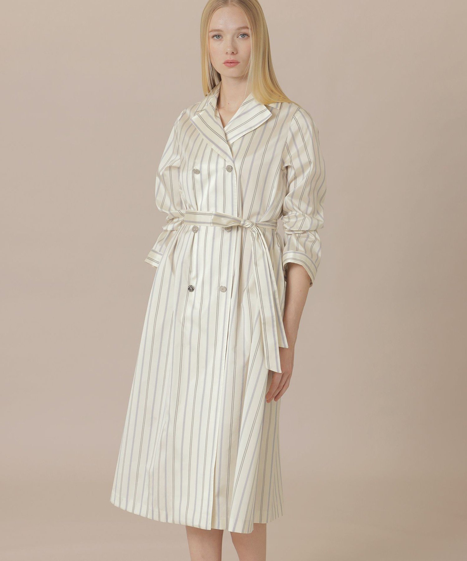 【WEB・一部店舗限定】ポリエステルシルクストライプコートドレス マッキントッシュ ロンドン ジャケット・アウター その他のジャケット・アウター ブルー