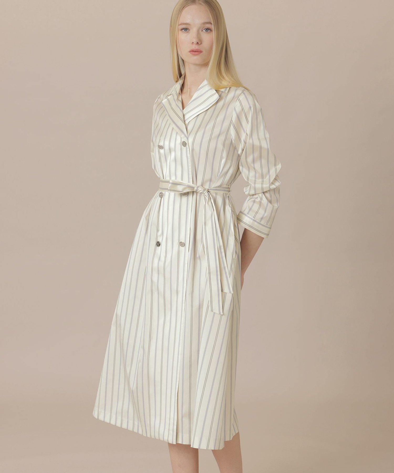 【WEB・一部店舗限定】ポリエステルシルクストライプコートドレス マッキントッシュ ロンドン ジャケット・アウター その他のジャケット・アウター ブルー
