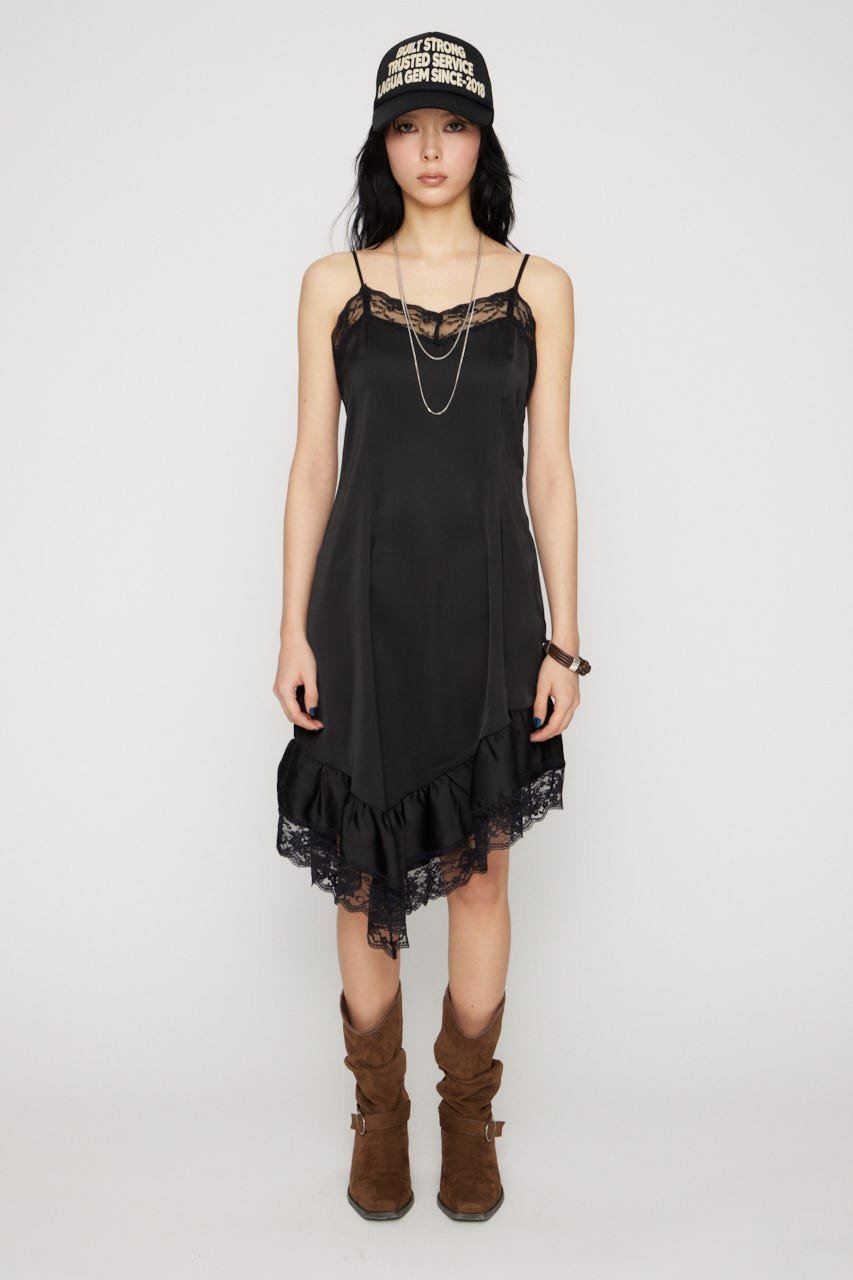 LAGUA GEM SATIN LACE CAMI ワンピース ラグア ジェム ワンピース・ドレス ワンピース ホワイト ブラック カーキグリーン