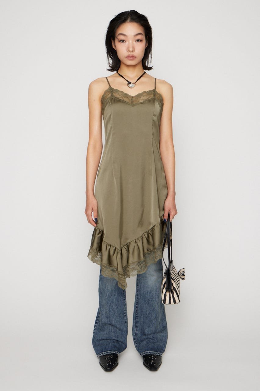 LAGUA GEM SATIN LACE CAMI ワンピース ラグア ジェム ワンピース・ドレス ワンピース ホワイト ブラック カーキグリーン
