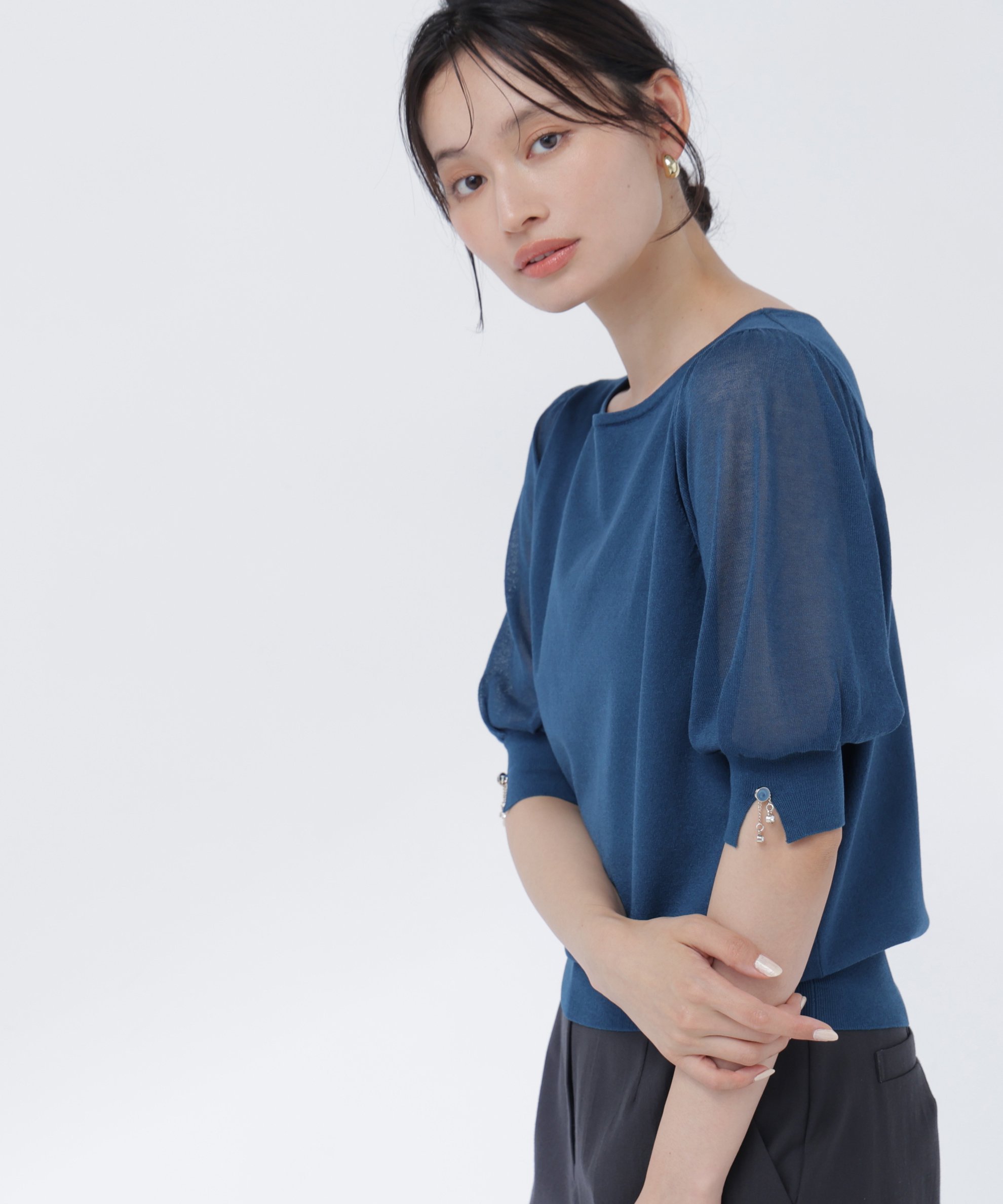 【SALE／10%OFF】NATURAL BEAUTY BASIC シアースリーブニット ナチュラルビューティベーシック トップス ニット グリーン ブラック ベージュ【送料無料】