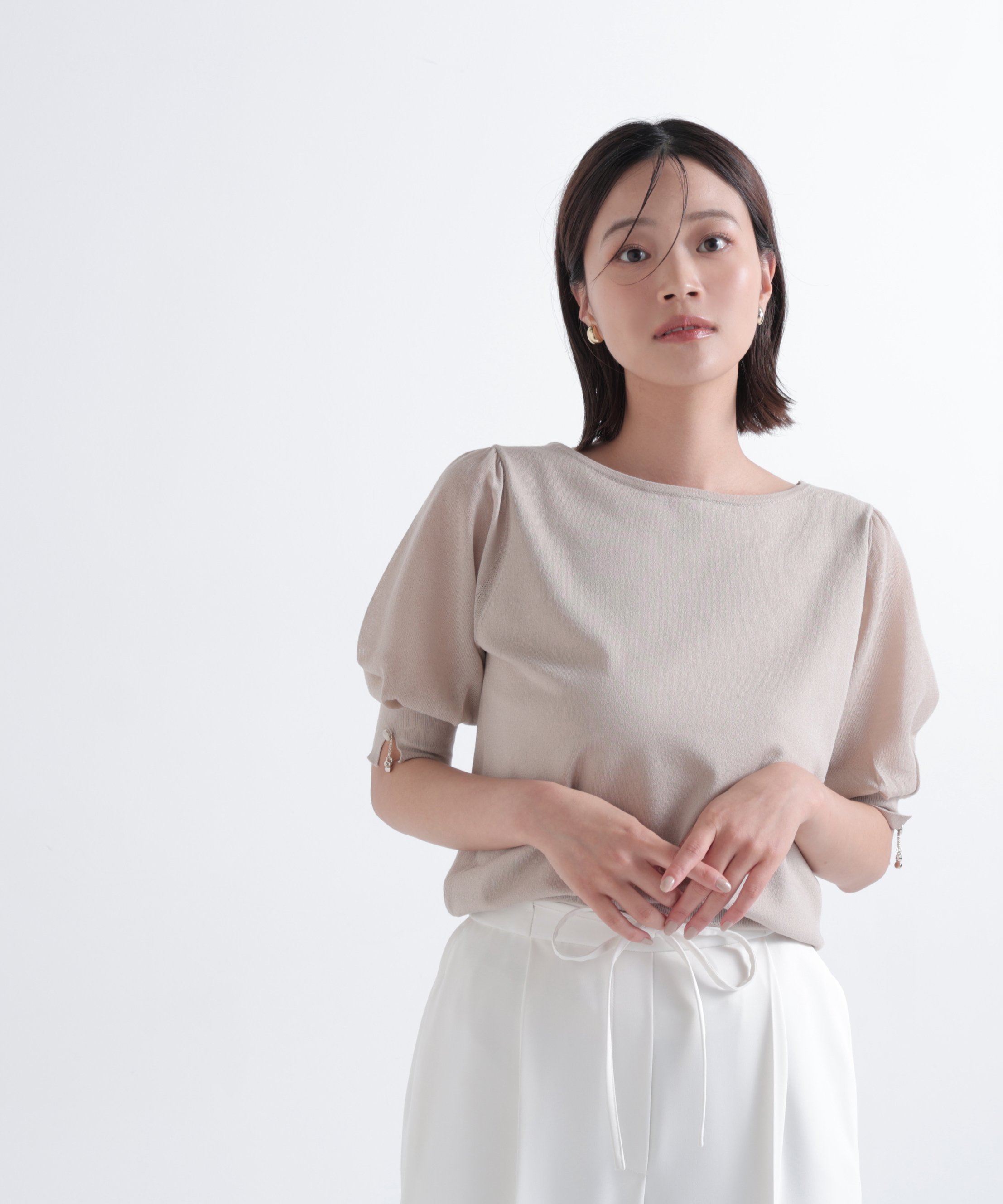 NATURAL BEAUTY BASIC シアースリーブニット ナチュラルビューティベーシック トップス ニット グリーン ブラック ベージュ