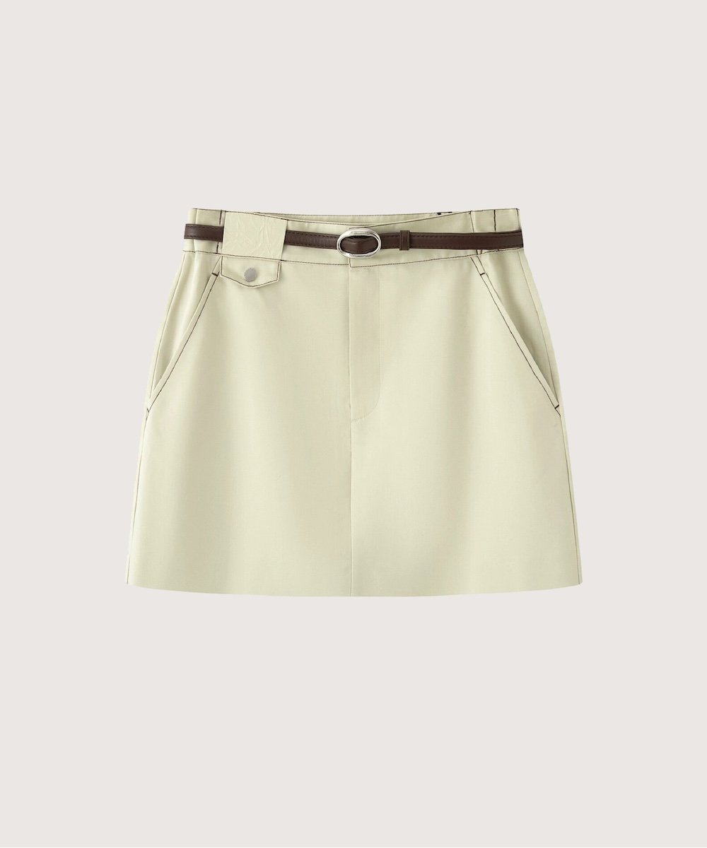 les fees love filles Cream Contrast Stitch Skirt ラポミ・プチ スカート ミニスカート【送料無料】