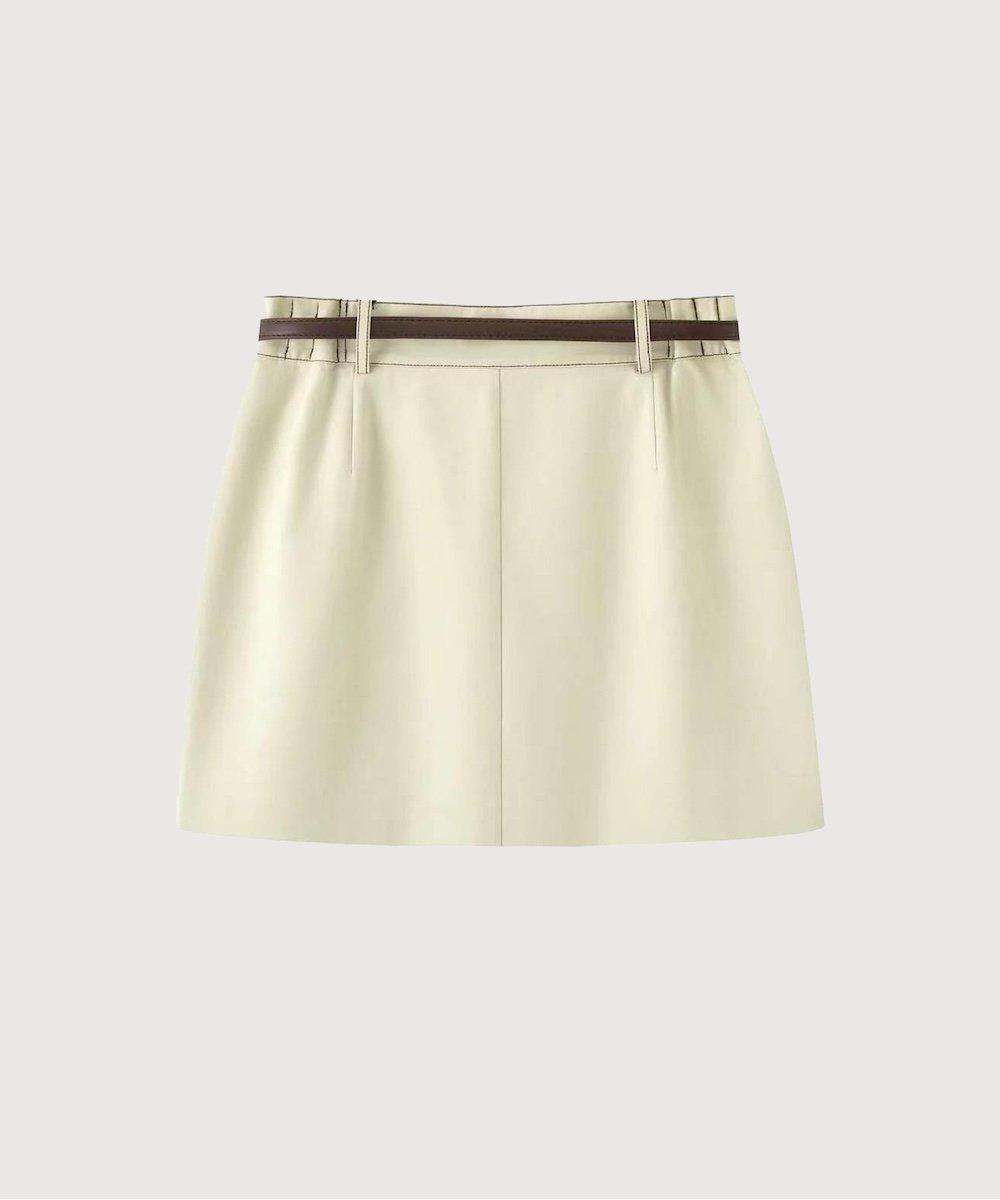 les fees love filles Cream Contrast Stitch Skirt ラポミ・プチ スカート ミニスカート