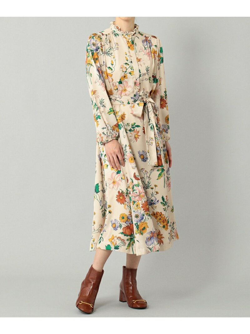 【SALE／70%OFF】GRACE CONTINENTAL サテンボタニカルシャツワンピース グレースコンチネンタル ワンピース・ドレス シャツワンピース ベージュ ブラウン【送料無料】