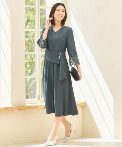 【SALE／45%OFF】DRESS+ フォーマル ワンピース ドレス 結婚式 七分袖 ドレスプラス ワンピース・ドレス ドレス グレー ピンク ブラック【送料無料】