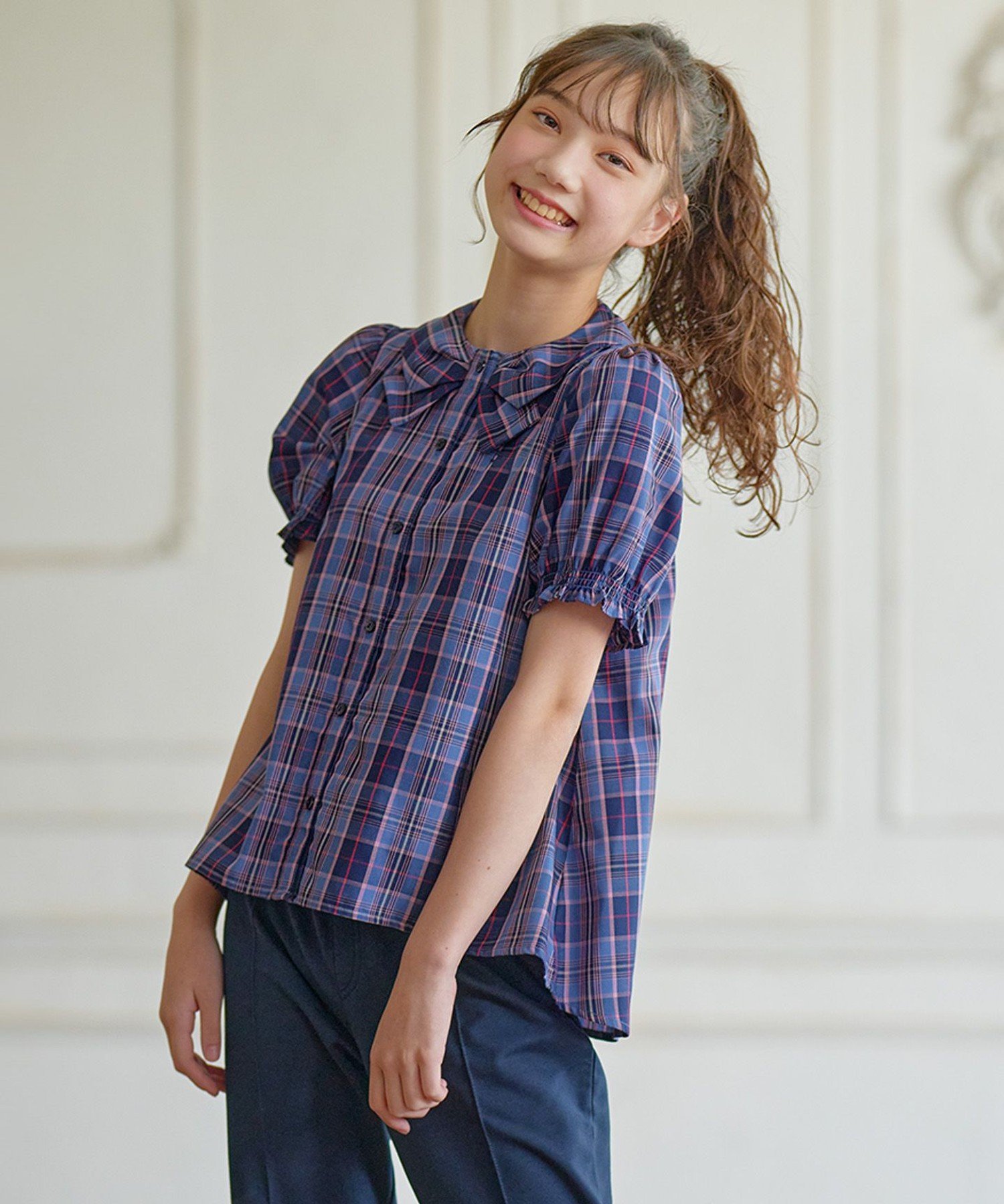 組曲 KIDS 【150-160cm】ブリティッシュ ブラウス クミキョク トップス シャツ・ブラウス パープル グリーン【送料無料】のサムネイル