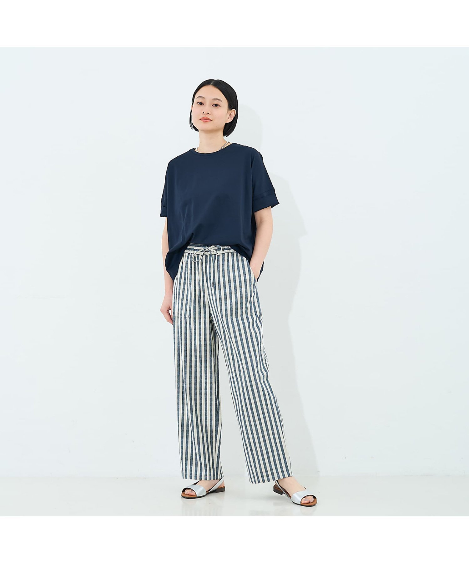 ストライプイージーパンツ コレックス パンツ その他のパンツ ブラック ネイビー