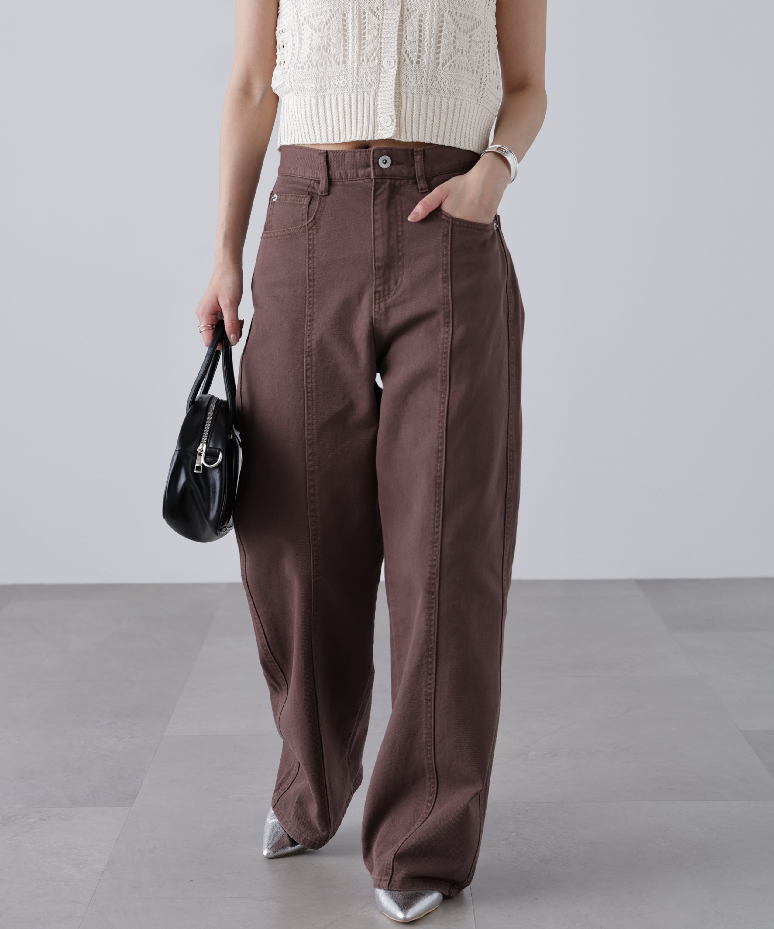 FREE'S MART ワイドストレートカラーパンツ フリーズ マート パンツ その他のパンツ ブラウン ブルー ピンク ベージュ【送料無料】のサムネイル