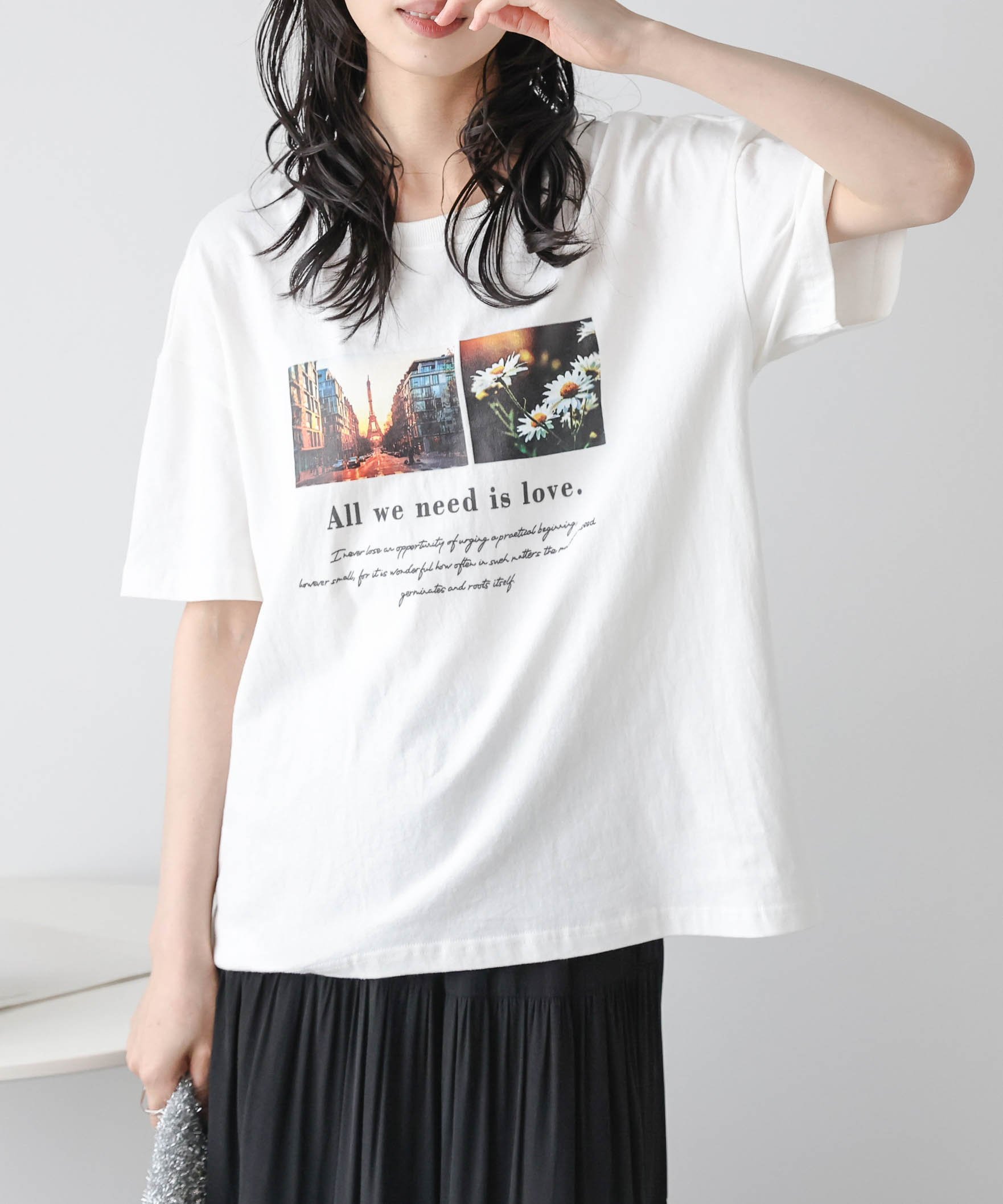 La-gemme フォト&ロゴ プリントTシャツ ラジュール トップス カットソー・Tシャツ ブラック ホワイト