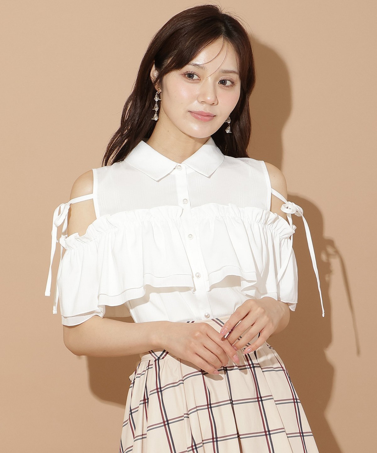 WILLSELECTION ナローリボンオフショルブラウス ウィルセレクション トップス シャツ・ブラウス ベージュ ネイビー ブラック ホワイト【送料無料】のサムネイル