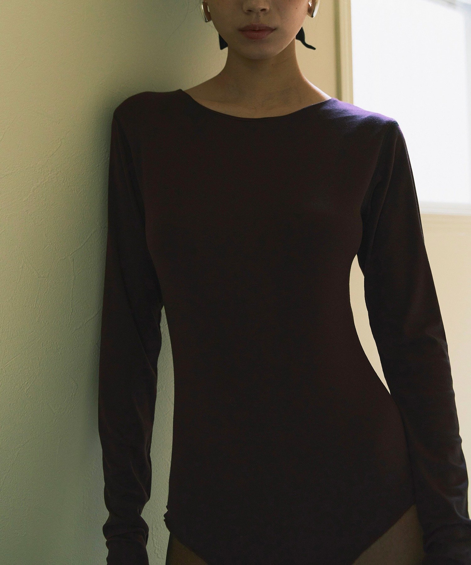kiehtova kiehtova/CONTRAST STITCH BODY SUIT/コントラストステッチボディスーツ KTWR57 セットアップセブン トップス カットソー・Tシャツ ブラック