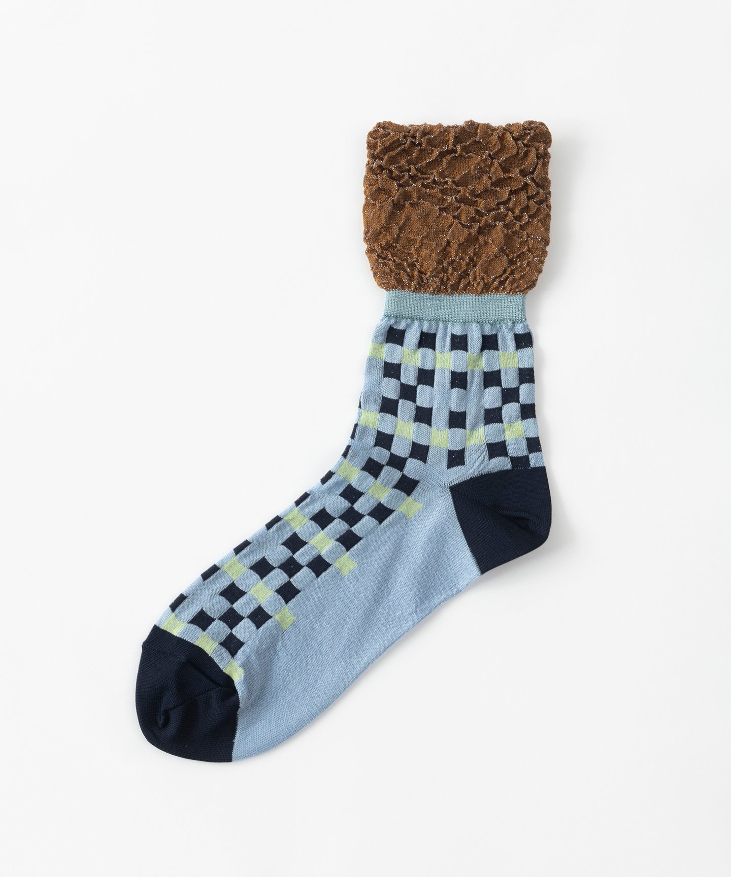 TRICOTE FLARE RIM CHECK SOCKS トリコテ 靴下・レッグウェア 靴下 ベージュ ブルー