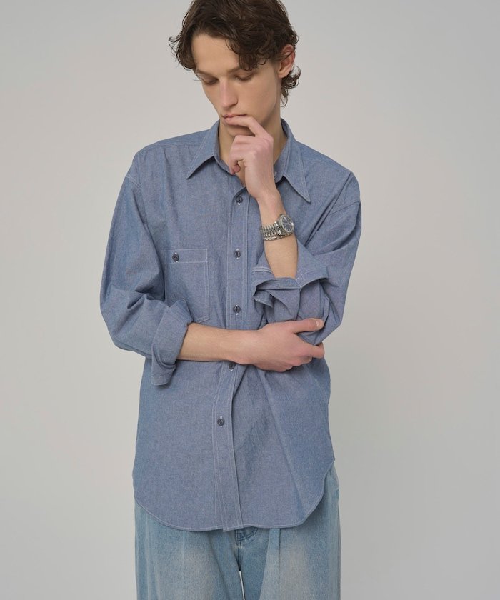 Firsthand オーバーサイズ クラシック レギュラーカラー シャンブレーシャツ ロングスリーブ 26SS フリークスストア トップス シャツ・ブラウス ブルー ホワイト【送料無料】