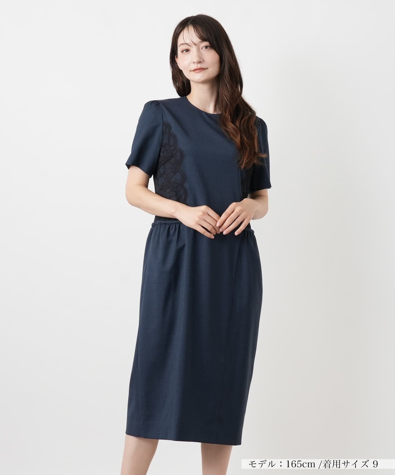 【SALE／52%OFF】Leilian レース刺繍クルーネックワンピース レリアン ワンピース・ドレス ワンピース ブラウン ブルー【送料無料】