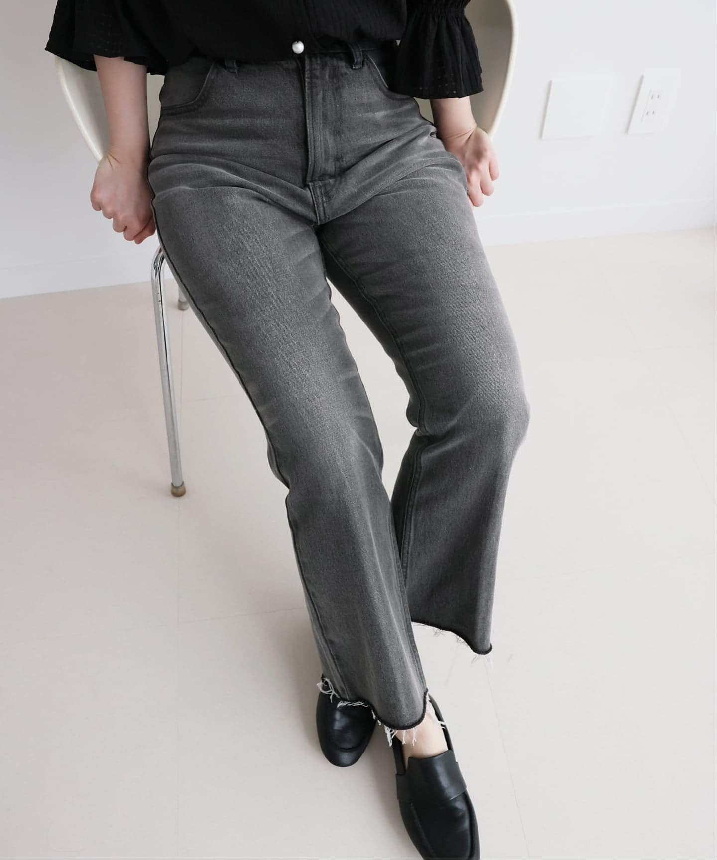 Leather - IENA BLACK クロップドデニムパンツ イエナ パンツ ジーンズ・デニムパンツ ブルー ブラック【送料無料】