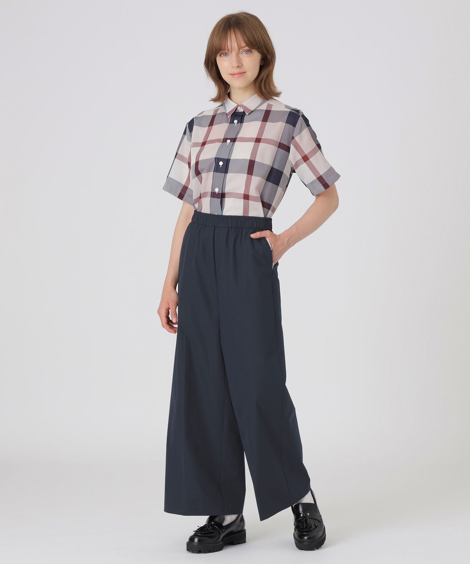 【はっ水】【接触冷感】【UVカット】ストレッチプルーフクロスワイドパンツ ブルーレーベル / ブラックレーベル・クレストブリッジ パンツ その他のパンツ ベージュ ネイビー