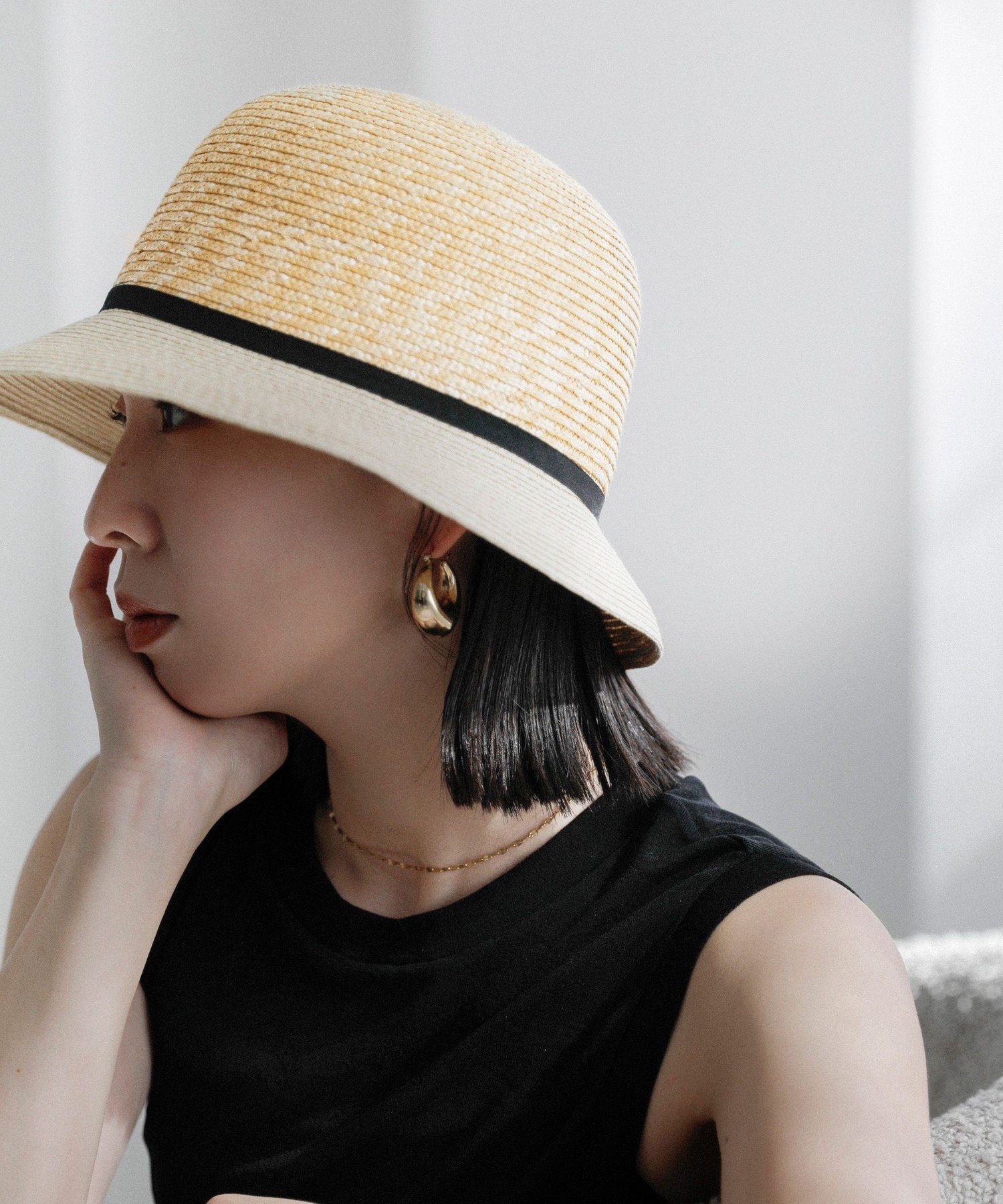 【SALE／50%OFF】quaranciel quaranciel: グログランベルト ペーパー ストロー ハット シップス 帽子 ハット ベージュ