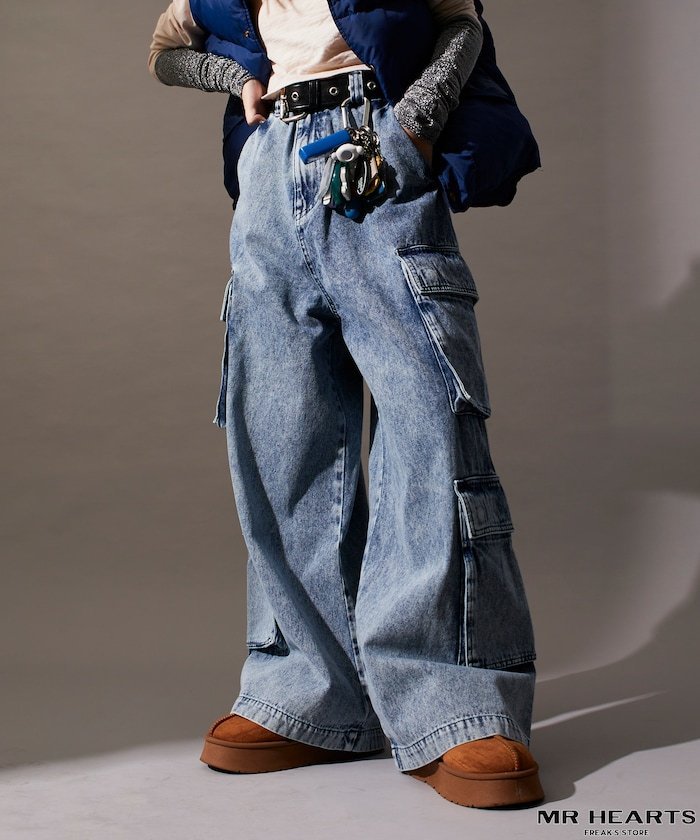 MR.HEARTS 4POCKET DENIM CARGO PANTS【限定展開】 24SS フリークスストア パンツ ジーンズ・デニムパンツ ブラック ブルー