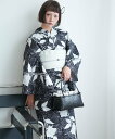 Nico@ntique ニコアンティーク 浴衣3点セット 紺地に連なるローケツ柄の芍薬 Fサイズ ウタタネ 着物・浴衣・和装小物 浴衣【送料無料】
