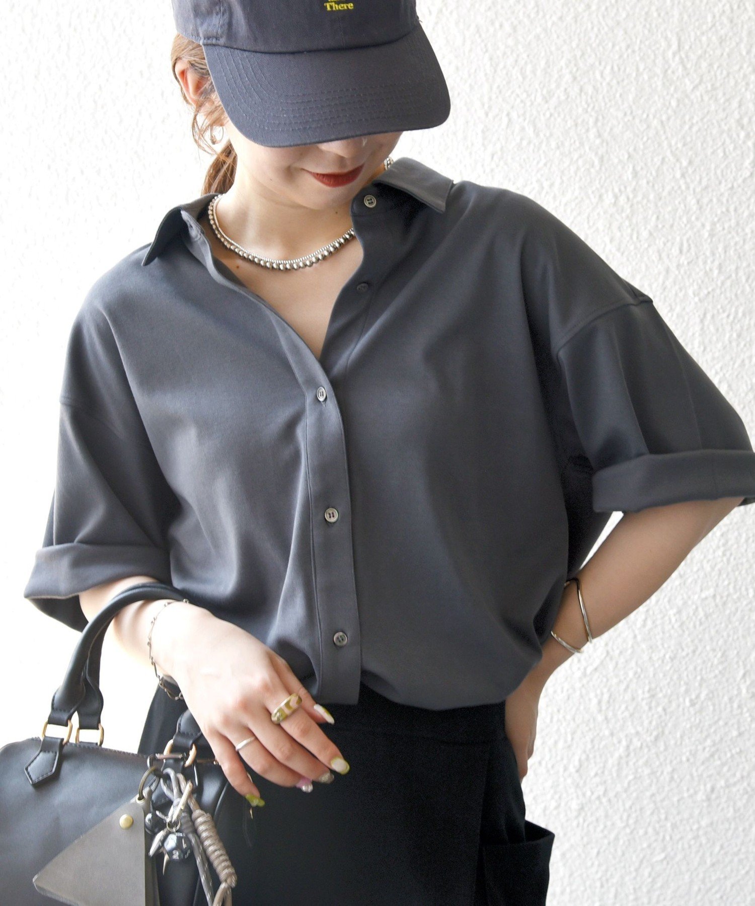 SHIPS any 《追加予約》SHIPS any:＜接触冷感/汗染み防止加工/洗濯機可能＞ジャージー ワイド シャツ シップス トップス シャツ・ブラウス ホワイト グレー【送料無料】のサムネイル