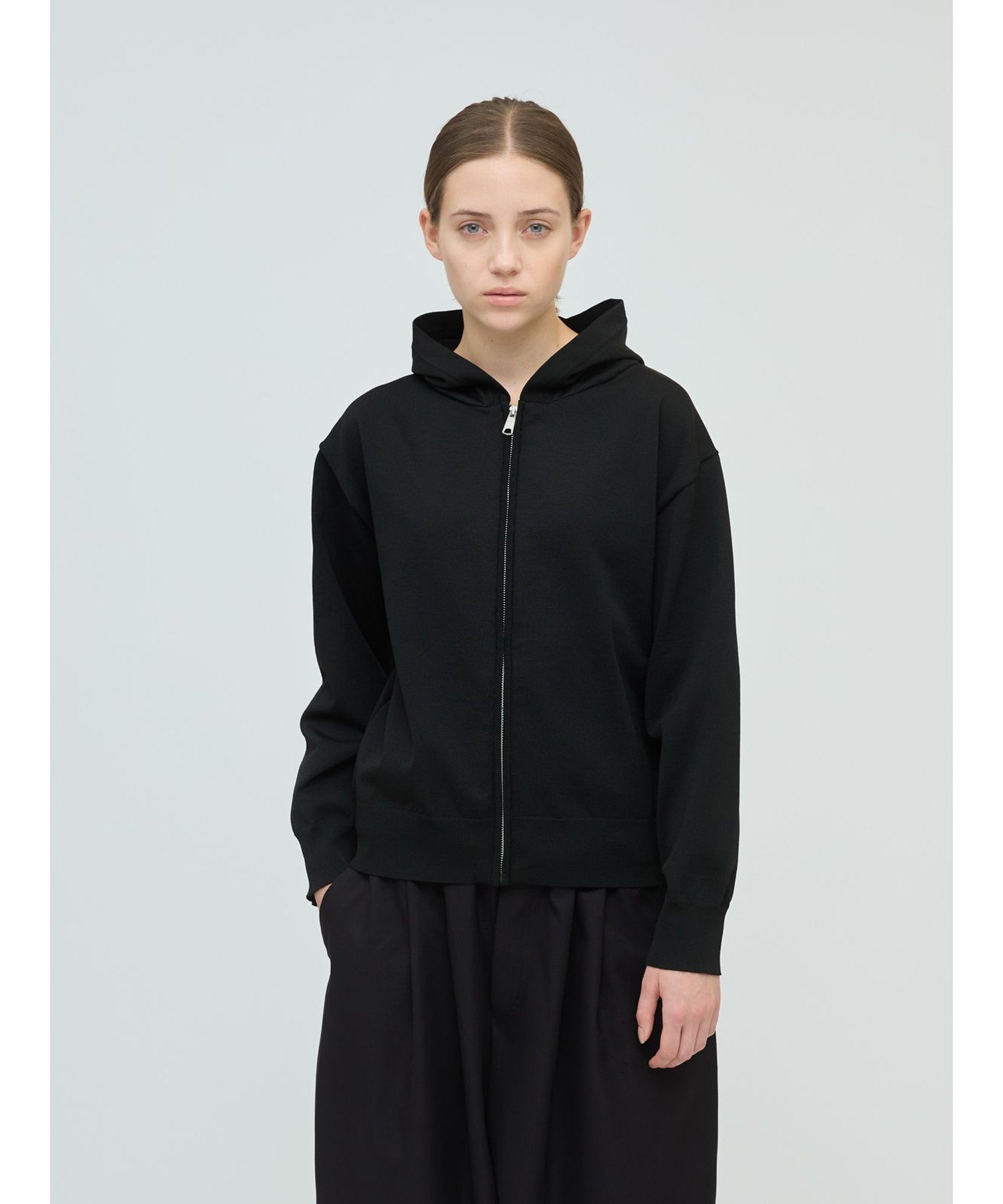 mizuiro ind mizuiro ind ジップフードニットプルオーバー マーコート トップス カットソー・Tシャツ ネイビー ブラック【送料無料】