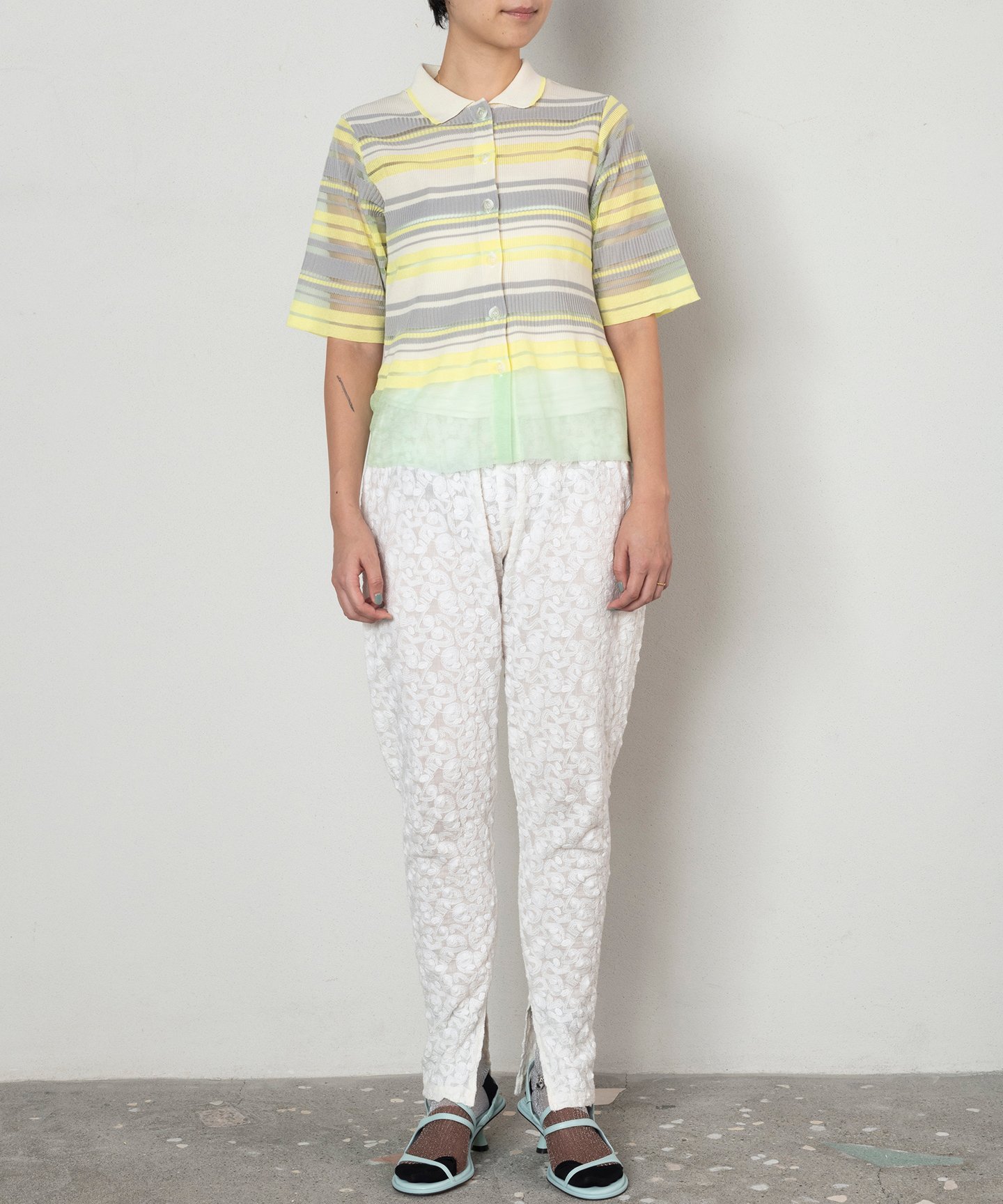 TRICOTE SHEER BORDER TOPS トリコテ トップス シャツ・ブラウス ピンク イエロー