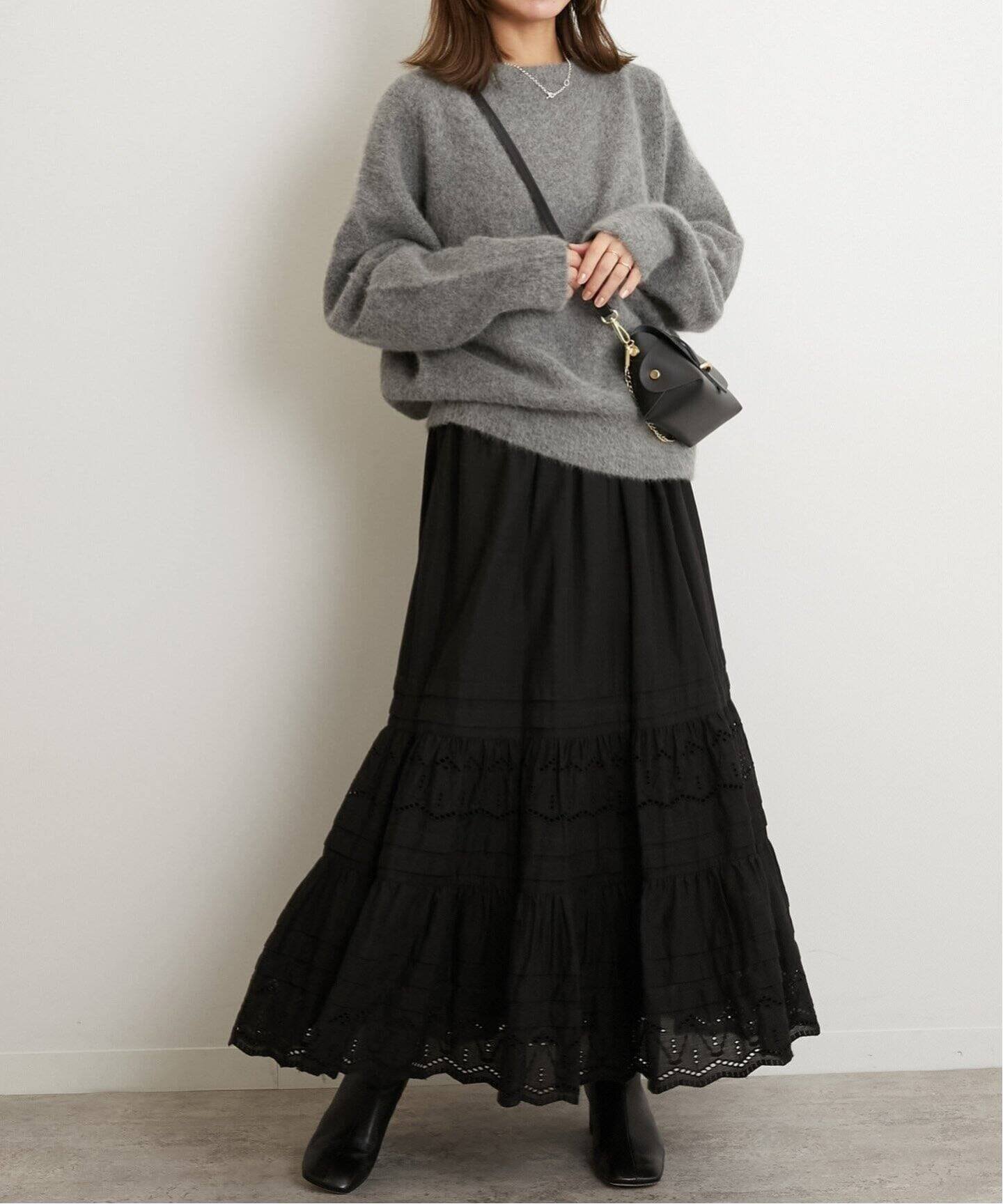 JOURNAL STANDARD relume 《WEB限定追加2》コットンボイルタック刺繍ロングスカート ジャーナル スタンダード レリューム スカート ロング・マキシスカート ブラック