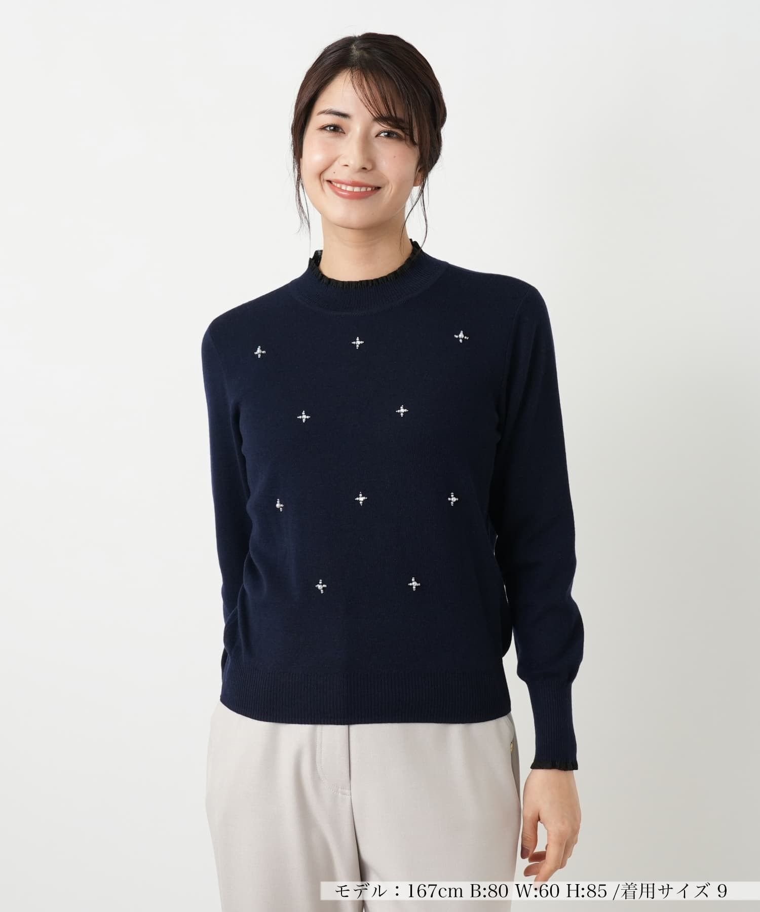 【SALE／51%OFF】Leilian ビジューモックネックニット レリアン トップス ニット ネイビー【送料無料】