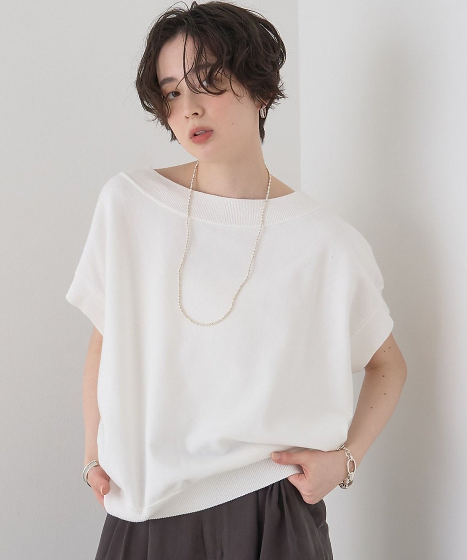 【SALE／35%OFF】Rouge vif la cle スレッド編裏毛風ニットプルオーバー ルージュ・ヴィフ ラクレ トップス ニット グリーン グレー ホワイト【送料無料】