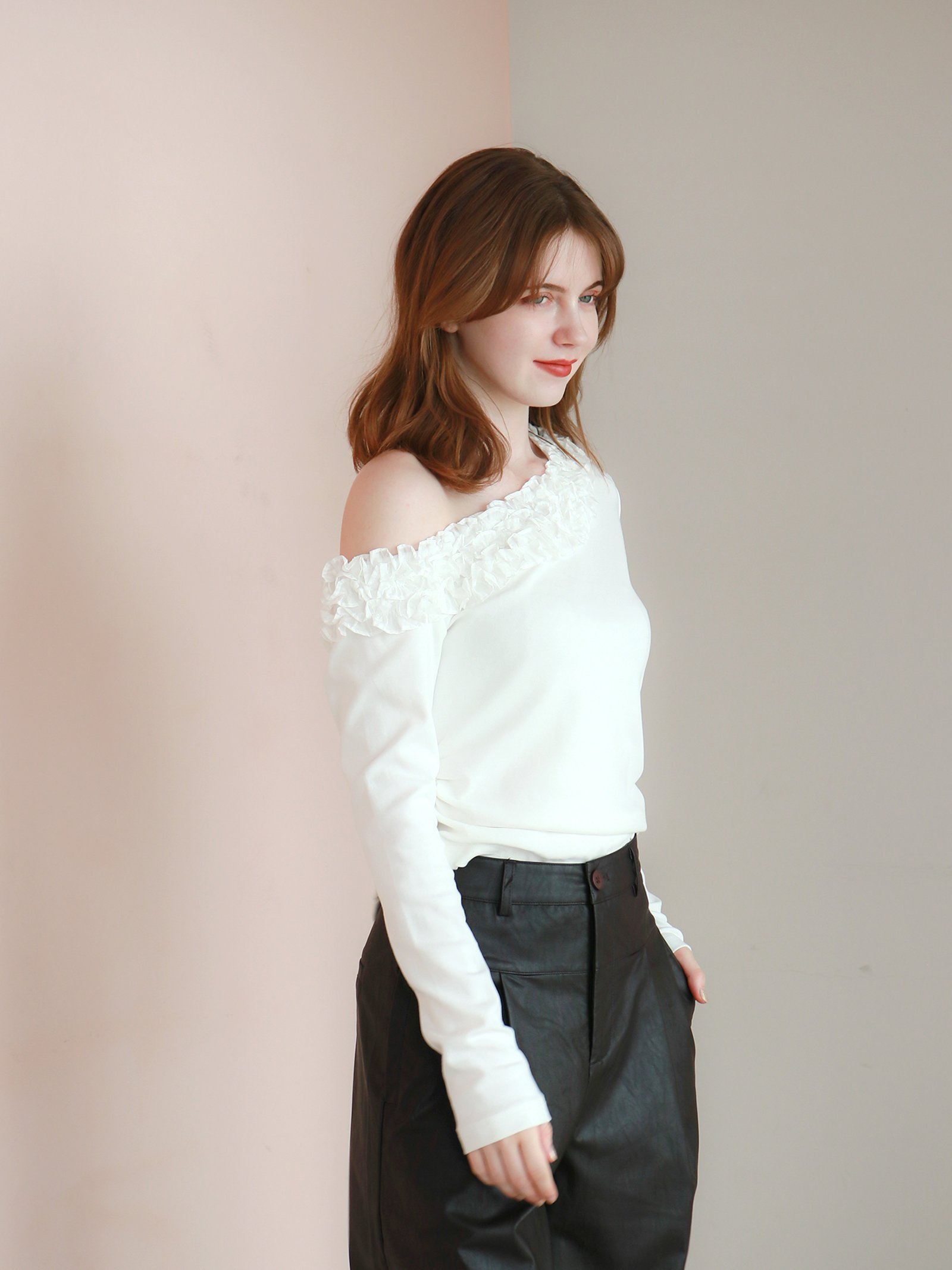 mic by Olu. 【mic】フリルラインカットソー オルドット トップス カットソー・Tシャツ ホワイト ブラック
