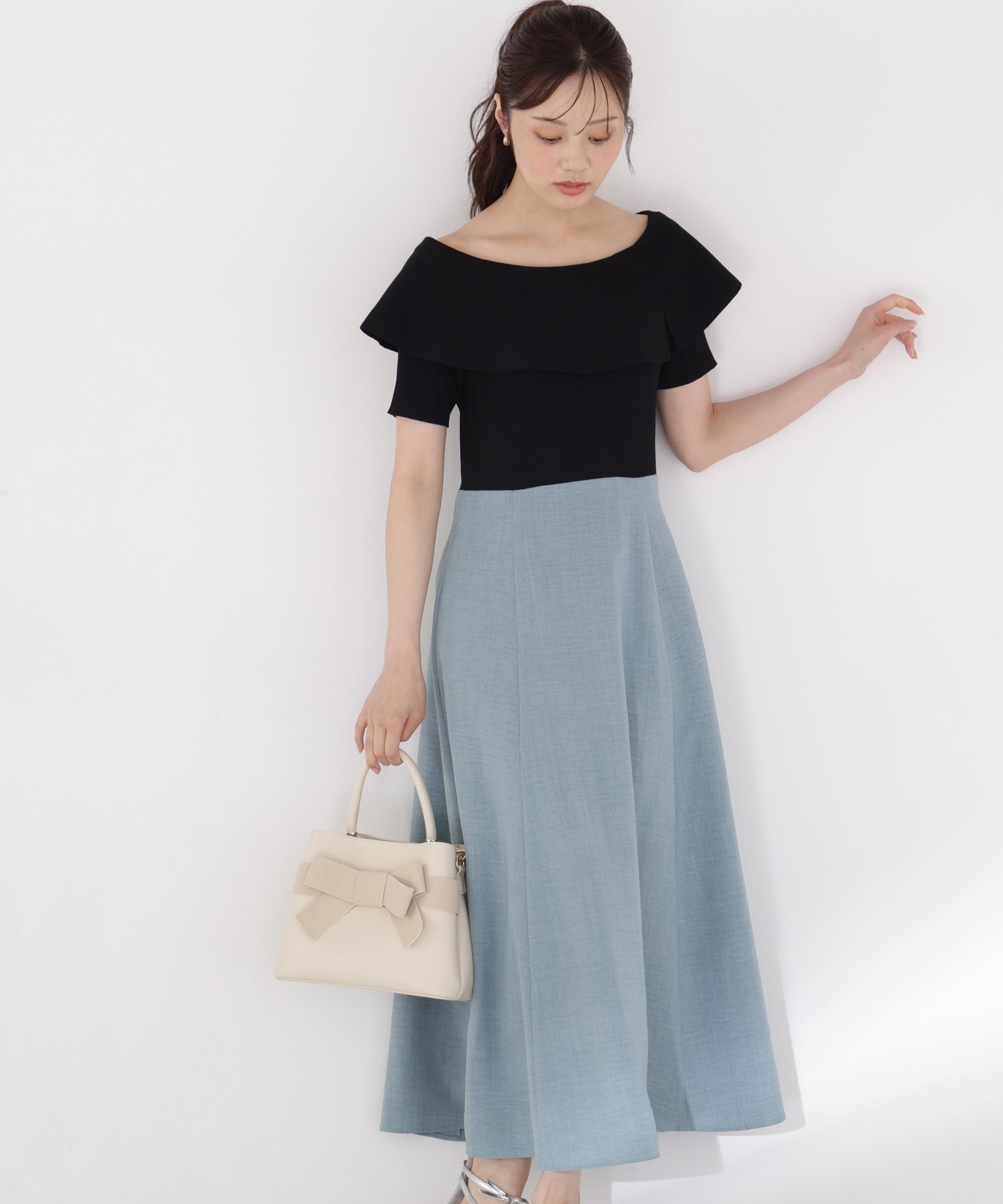 PROPORTION BODY DRESSING ケープニットドッキングワンピース プロポーションボディドレッシング ワンピース・ドレス ワンピース ブラック ブラウン