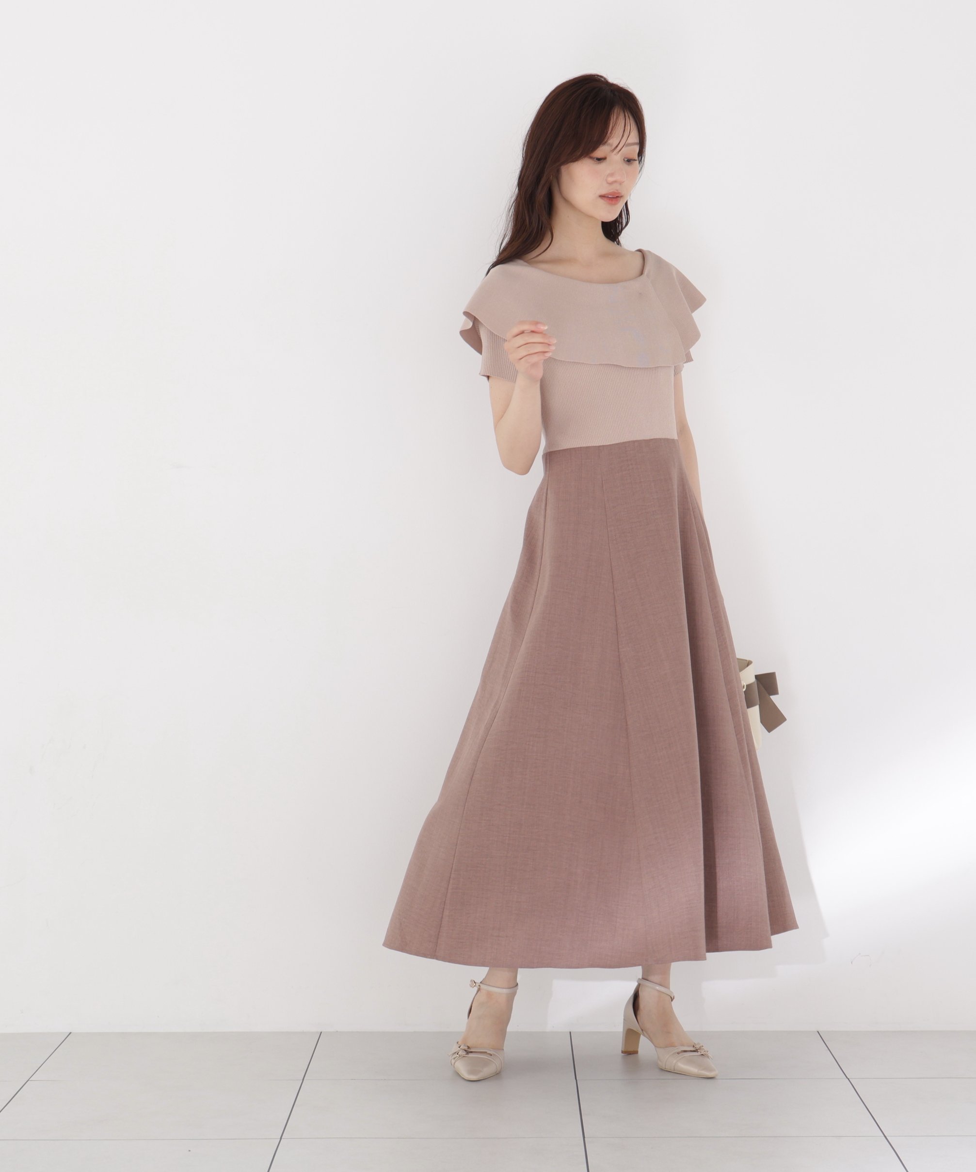 PROPORTION BODY DRESSING ケープニットドッキングワンピース プロポーションボディドレッシング ワンピース・ドレス ワンピース ブラック ブラウン