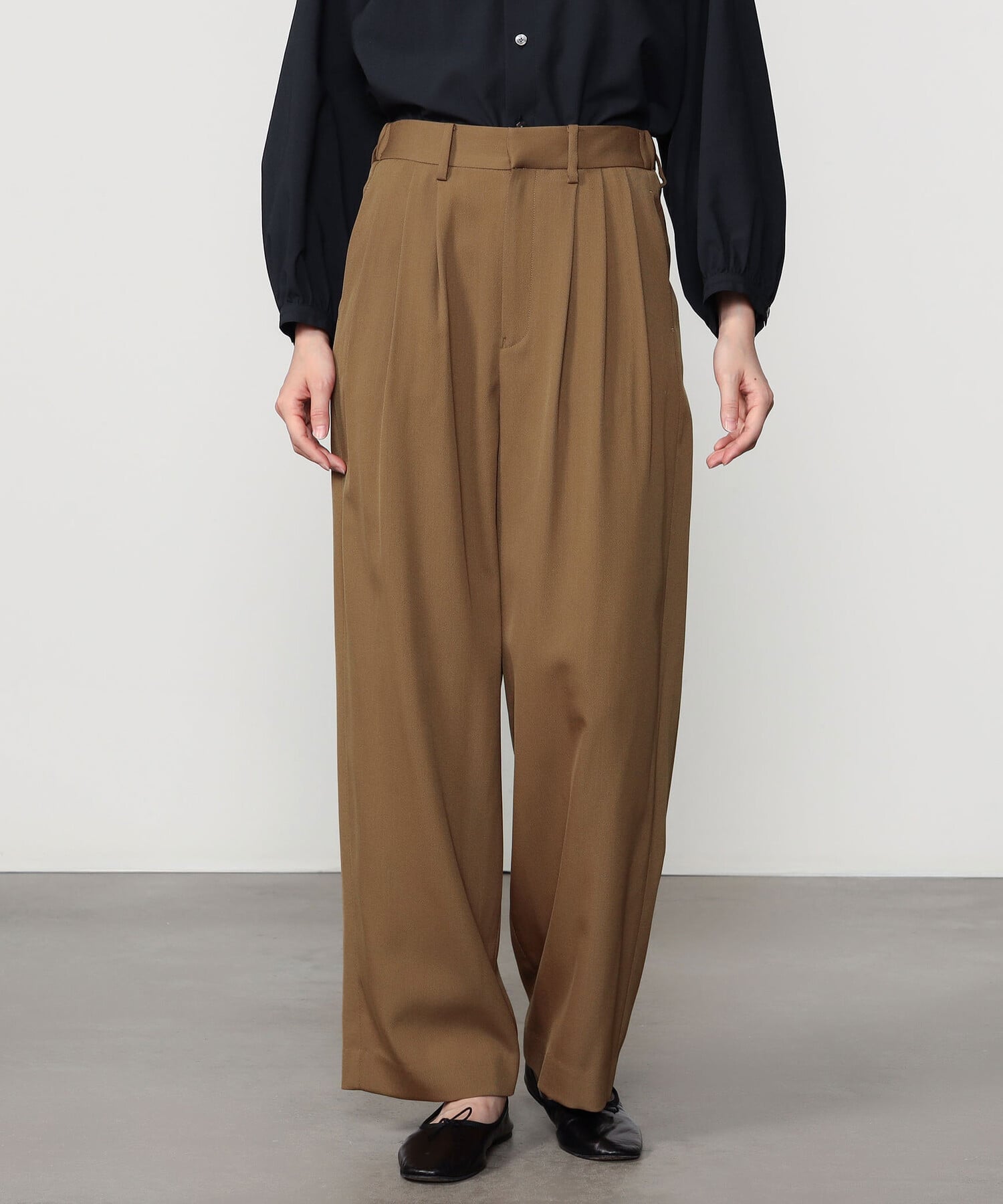 Bshop MORRIS & SONS ｜ 3タック ワイドパンツ WOMEN ビショップ パンツ その他のパンツ ブラウン ブラック