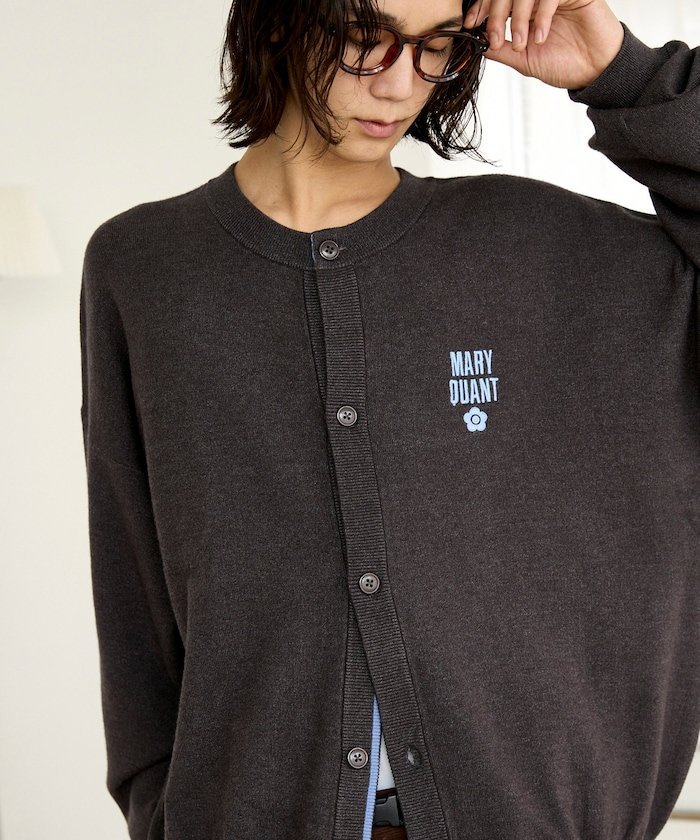 MARY QUANT ＜ユニセックス＞別注 ロゴ 配色 クルーネック ニット カーディガン 限定展開 フリークスストア トップス カーディガン ブラウン グレー ブラック【送料無料】