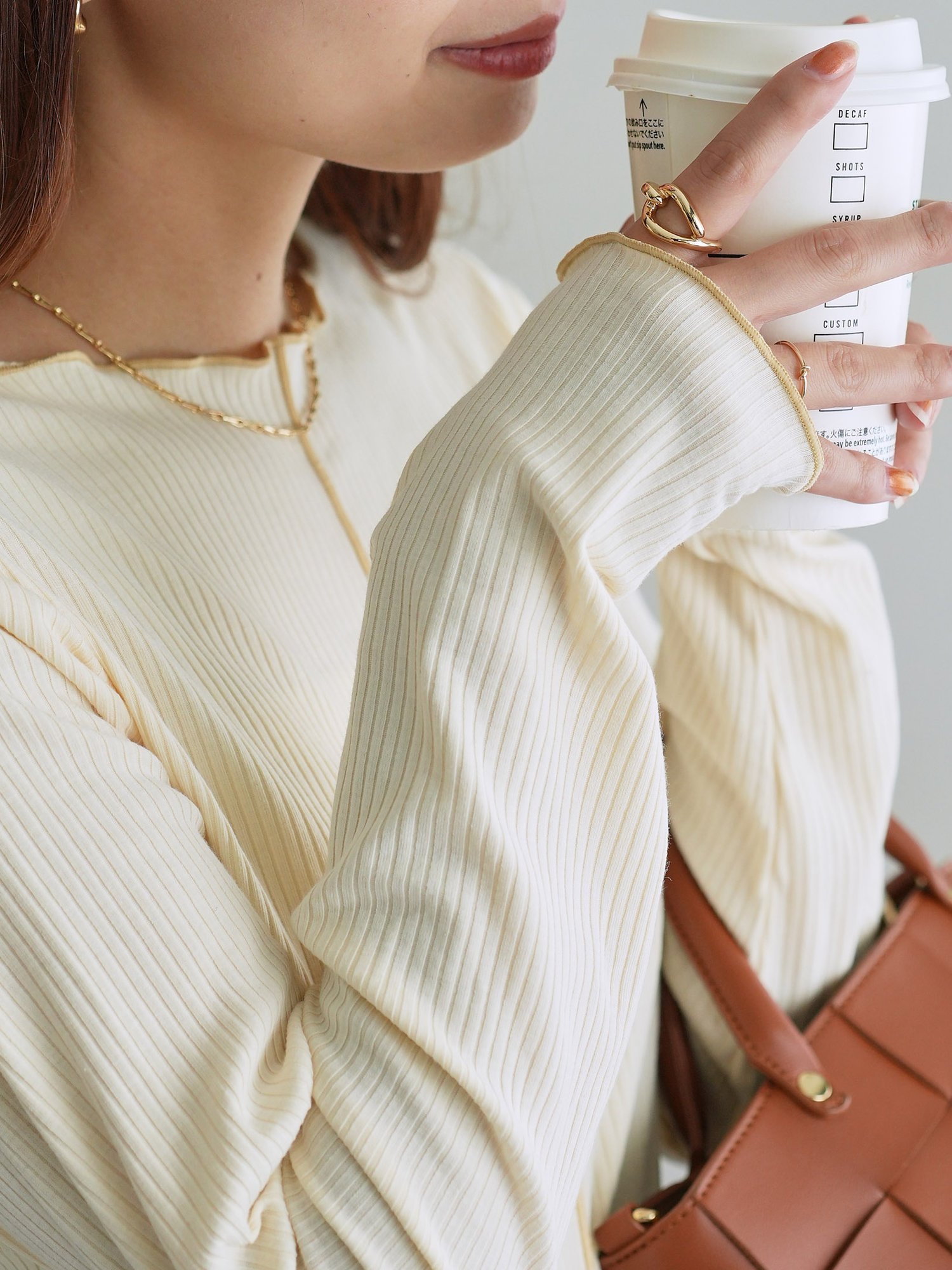 Discoat 【前後2WAY】配色リブメローロングスリーブ ディスコート トップス カットソー・Tシャツ ホワイト ブルー グレー ブラックのサムネイル