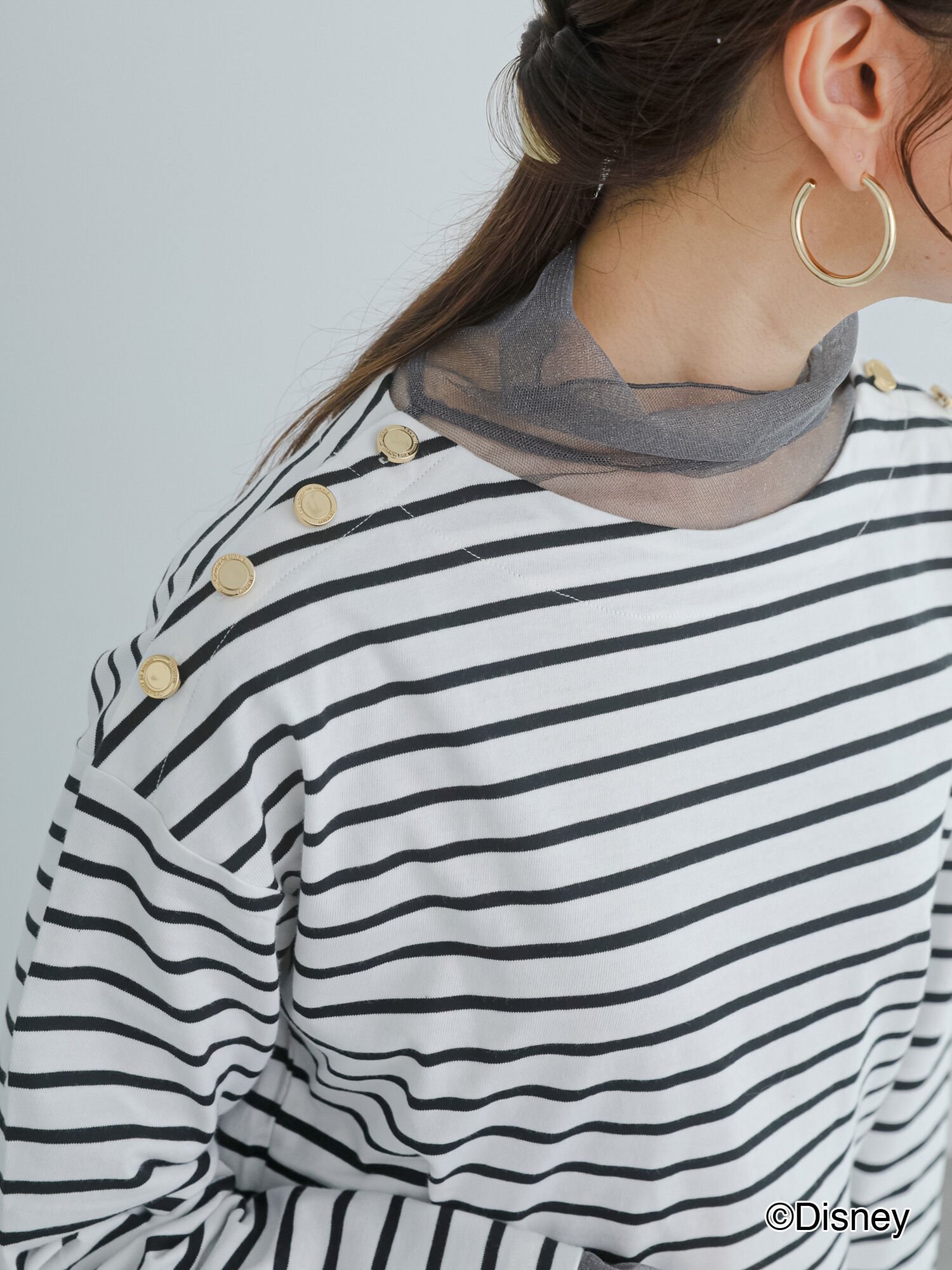 Te chichi 【Disney】ミニー/金釦バスクシャツ風ロンT テチチ トップス カットソー・Tシャツ ホワイト ブラック グレー【送料無料】のサムネイル